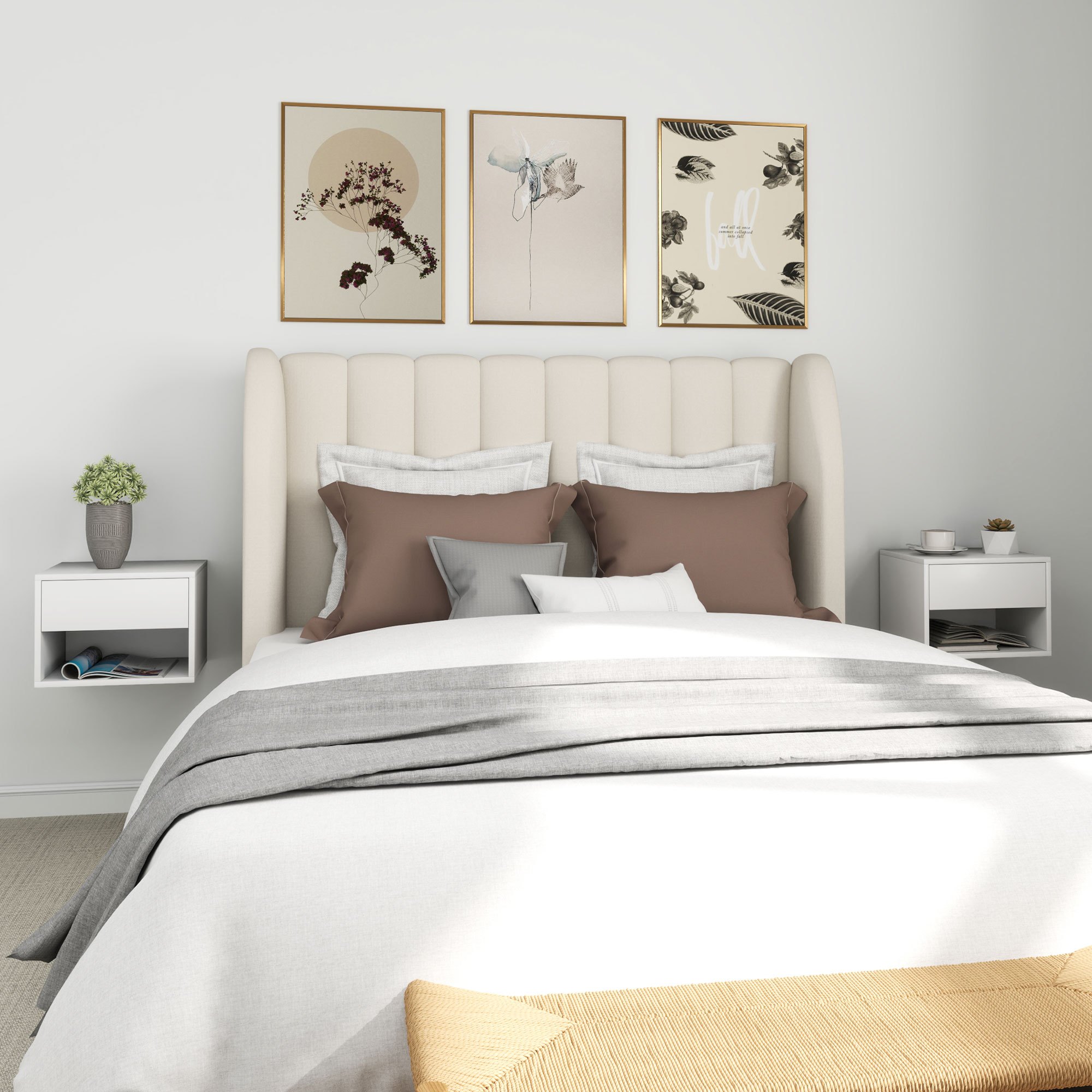 TEMU Ensemble de 2 lampadaires flottants avec tiroir et étagère, blanc