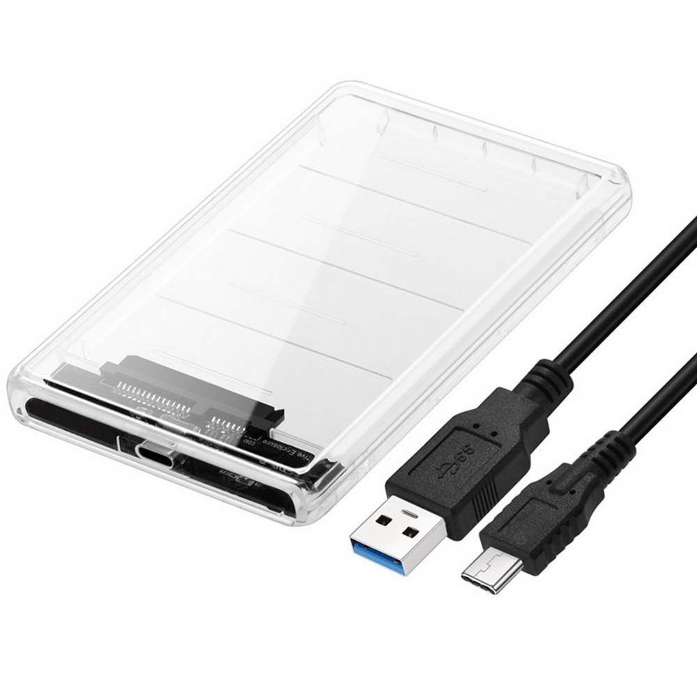 TEMU Boîtier externe USB-C Transparent SATA pour disque dur SSD 2,5 pouces USB 3.1