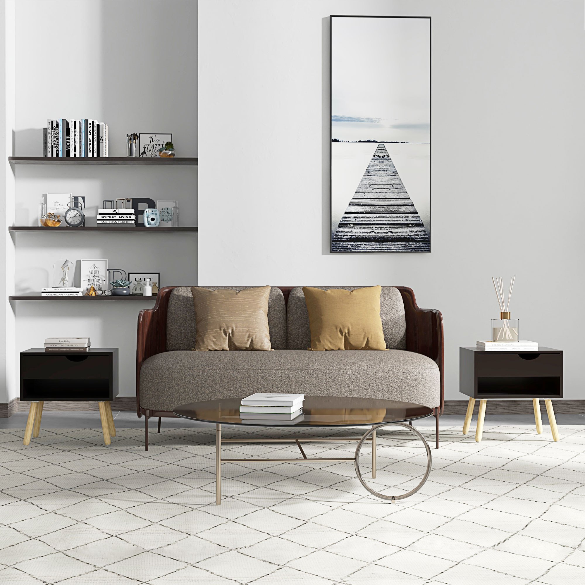 TEMU Ensemble de 2 tables de chevet avec tiroir et étagère pour chambre à coucher