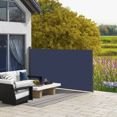 118 retractable side awning patio outdoor folding privacy screen with to wind dark blue