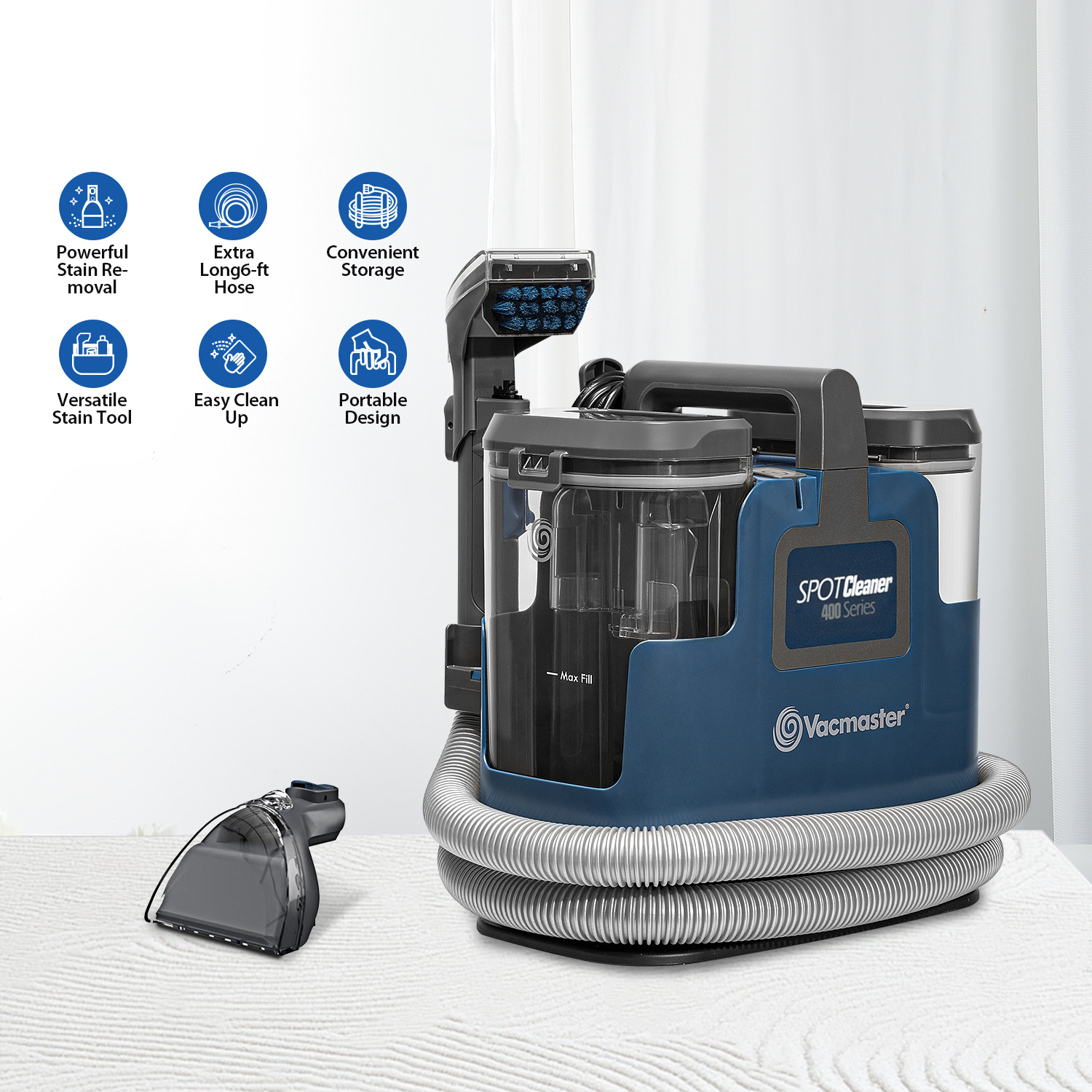 TEMU Nettoyant pour taches de rembourrage, nettoyeur de tapis à aspiration puissante de 17 Kpa avec outils polyvalents pour animaux de compagnie,