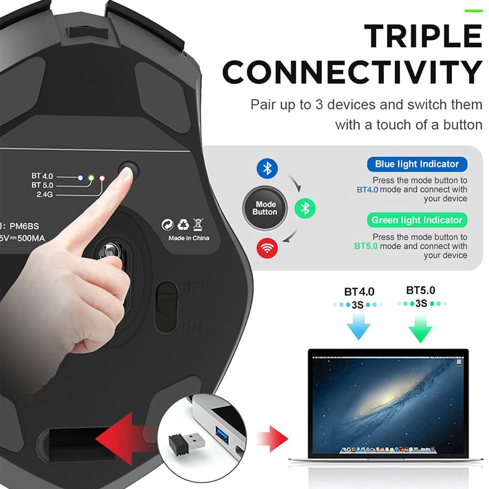 Wireless Bluetooth Mouse Rechargeable 2.4G Cordless Mouse Dual Mode