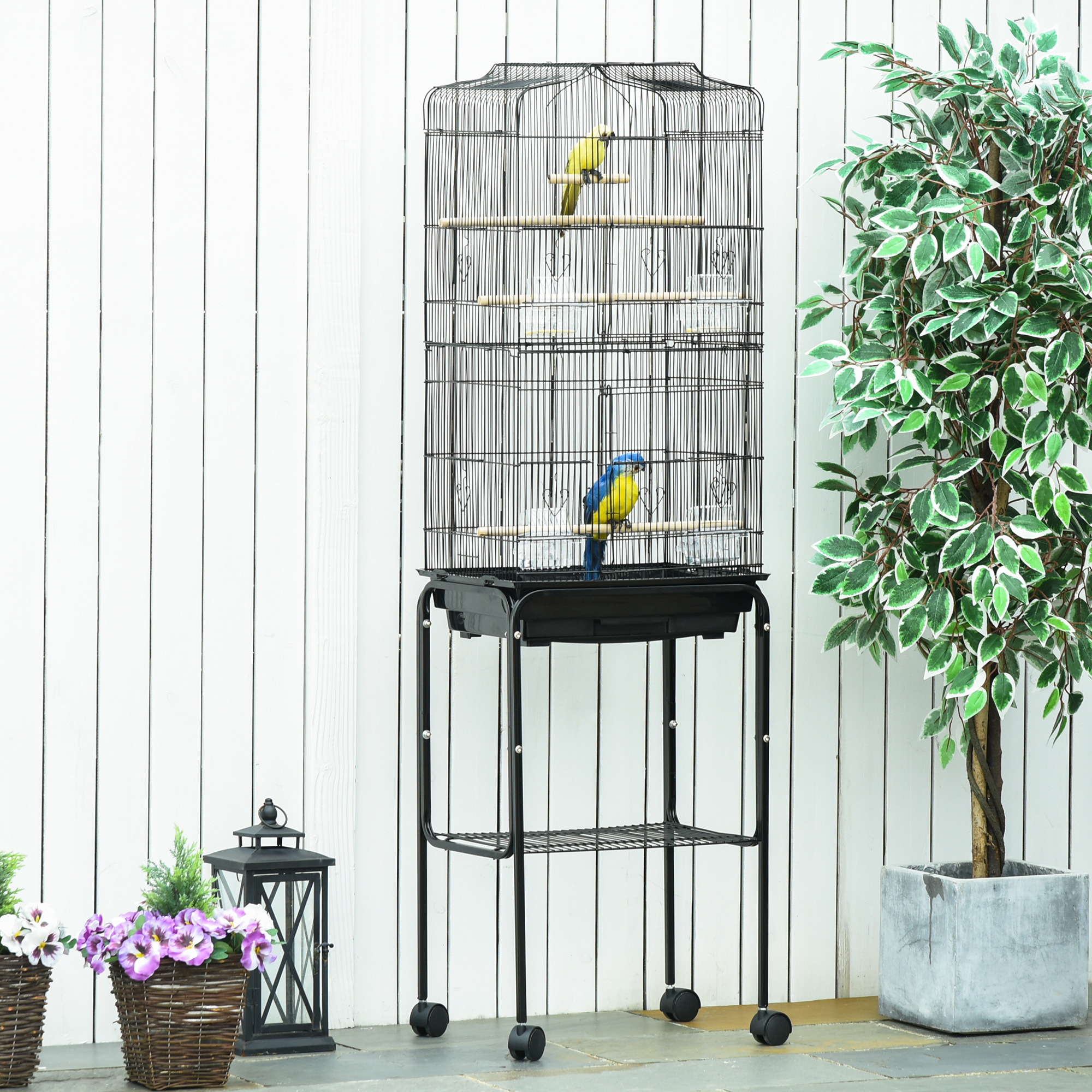 TEMU 62" Large Rolling Bird Cage Cockatiel Play House Perch Swing Black
