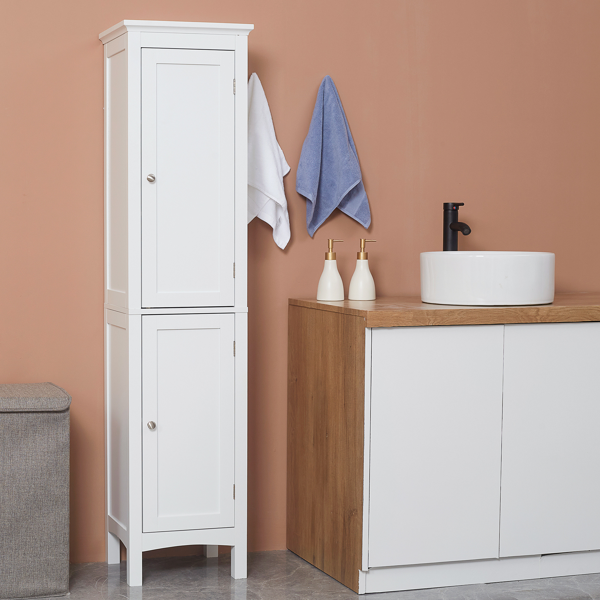 TEMU de rangement haute pour salle de bain avec étagères réglables, blanc