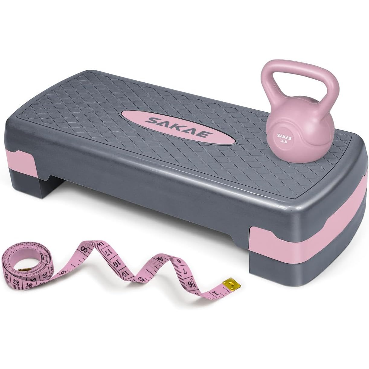 TEMU Aerobics Platform Set With Kettlebell & Measuring Tape, Aerobic Steppers For Exercise At Home, Adjustable Height 2 Level Risers Workout Step