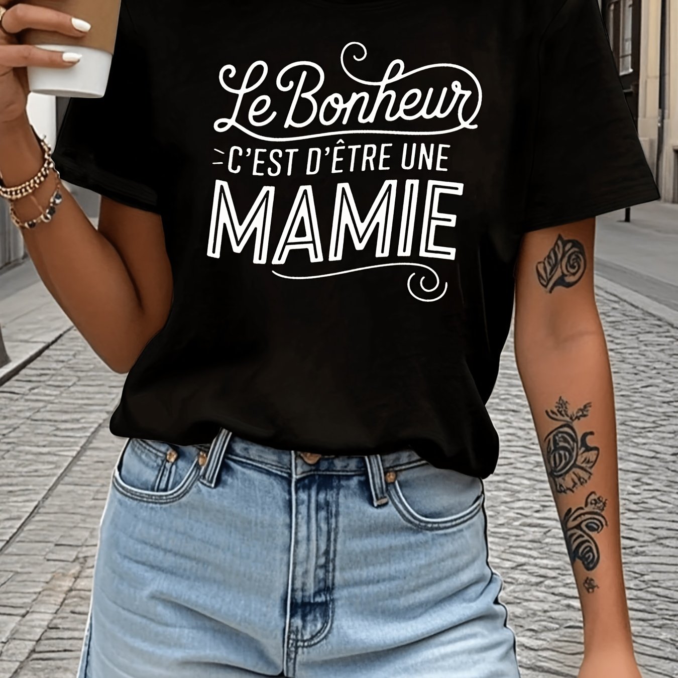 TEMU T-shirt à manches courtes et col rond pour femme, imprimé animalier, imprimé , idéal pour , , entrepôt local US, 1. T-shirt noir pour femme,