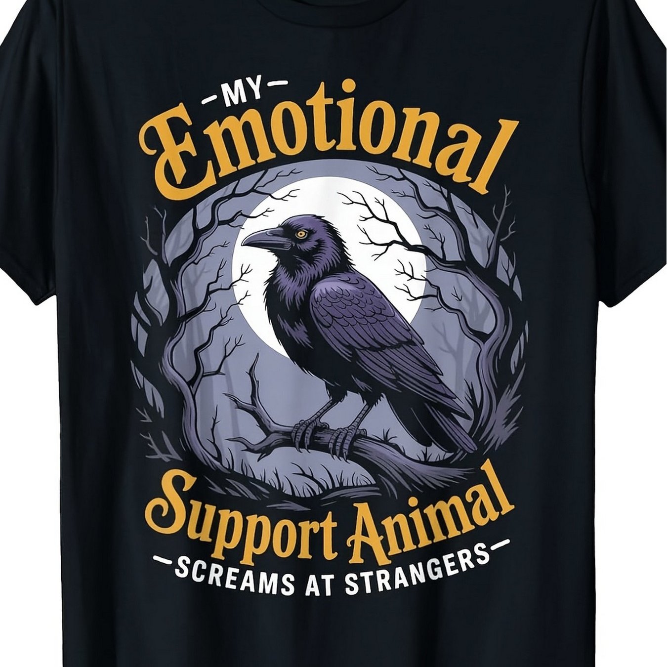 TEMU T-shirt Gothique Animal de Soutien Émotionnel - Style Rétro - T-shirt à Col Rond avec Oiseau Gothique Lavable en Machine - Vêtement Décontracté