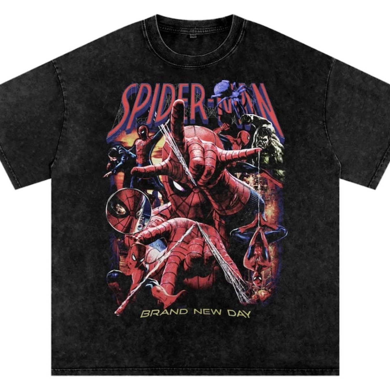 TEMU -shirt délavé, T-shirt en coton délavé avec motif d'araignée imprimé, impression graphique , parfait pour hommes et femmes pour décontractées et