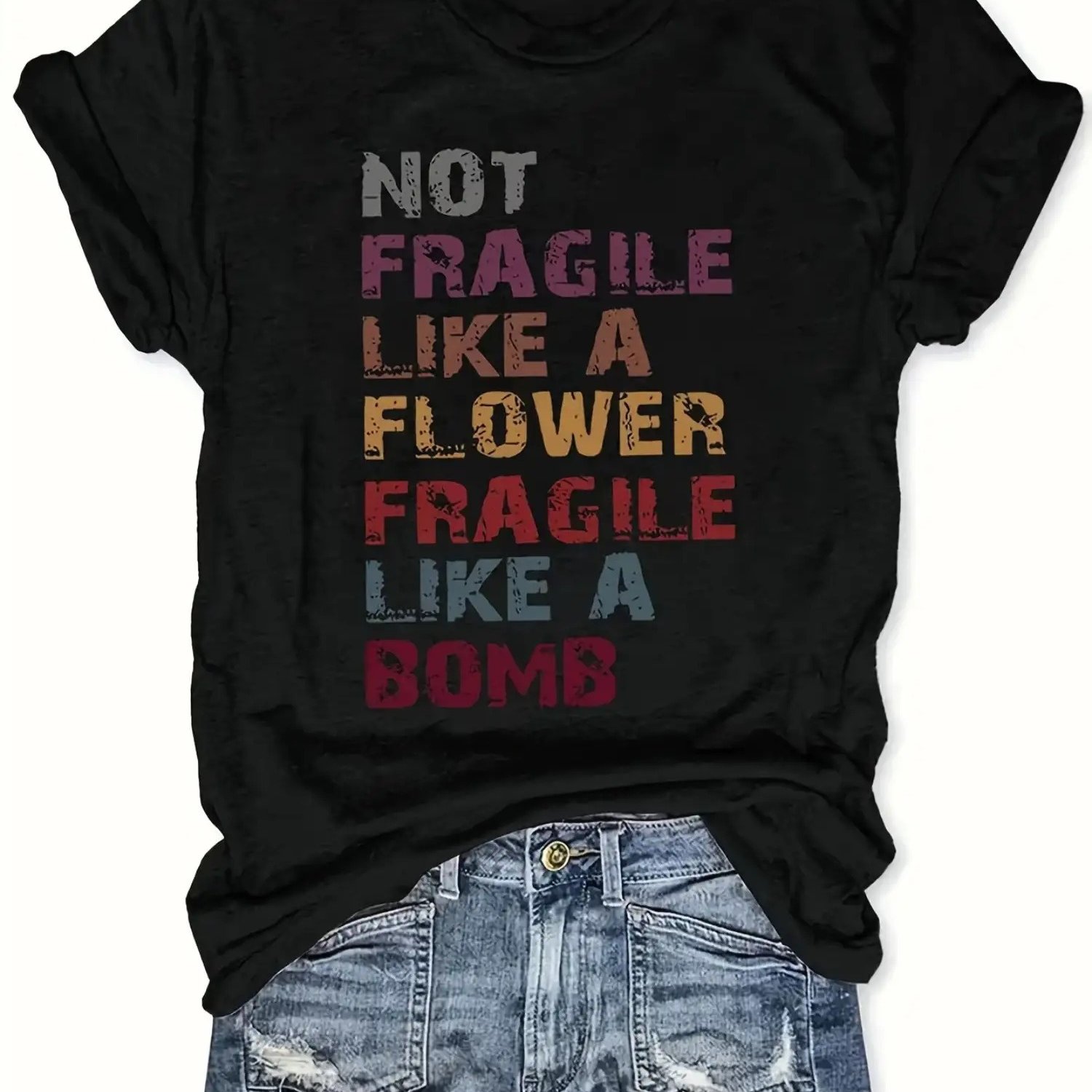 TEMU T-shirt graphique "Pas fragile , fragile comme une bombe", vêtement décontracté et inspirant