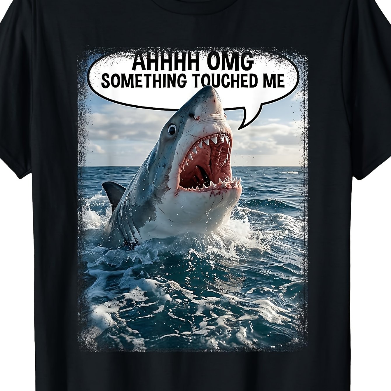 TEMU Unisex Fun Graphic T-shirt (shark With Quote) – Black Short-sleeve Crew Neck Summer Style, Essential, Relaxed Fit | Shark Humor T-shirt |