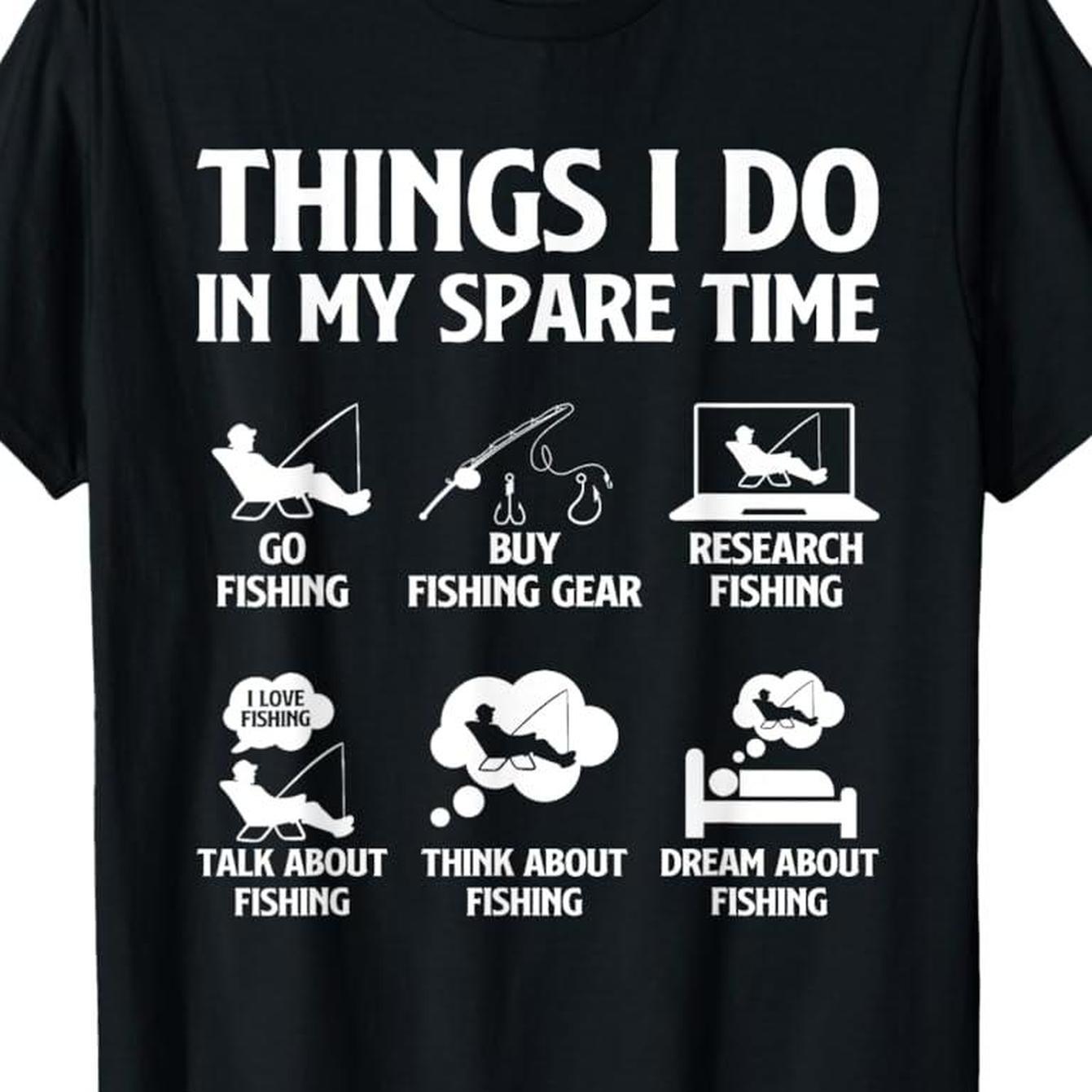 TEMU Fishing Enthusiast Unisex Casual T-shirt ( Illustrations And Humorous Text) – Black Short-sleeve Crew Neck Summer Style, Relaxed Fit, Essential