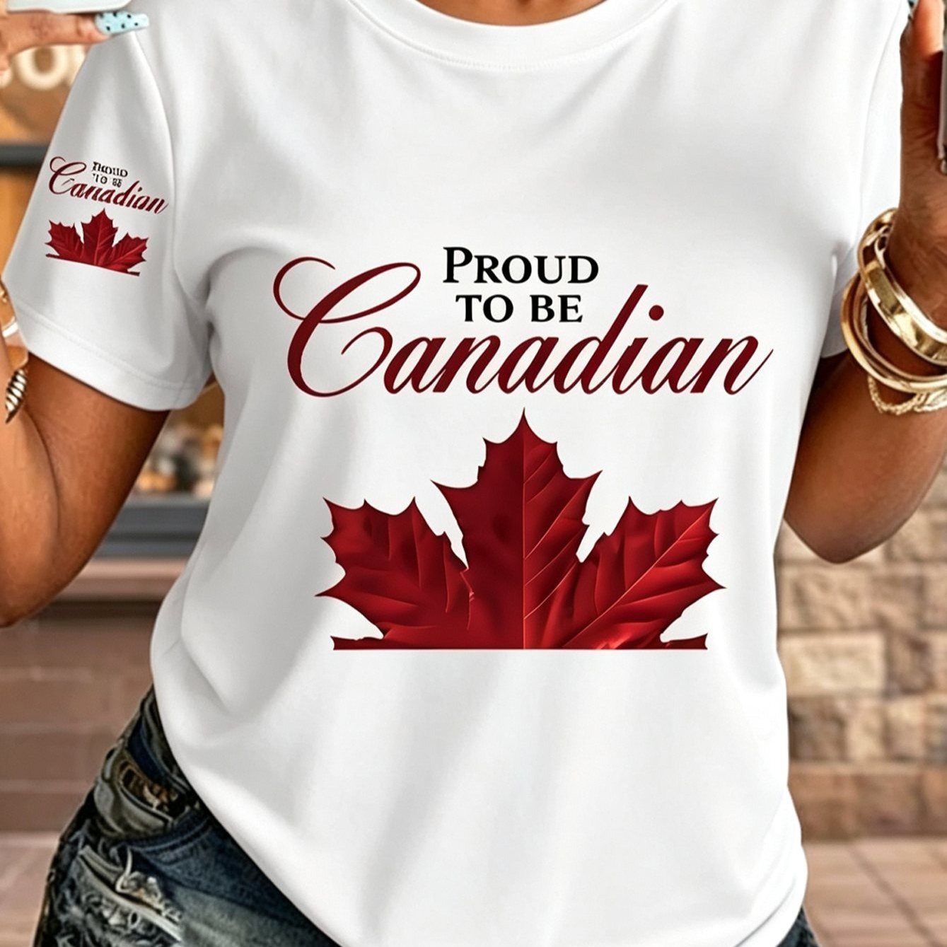 TEMU T-shirt à col en V " Canadian", élégant et confortable, parfait pour décontractées