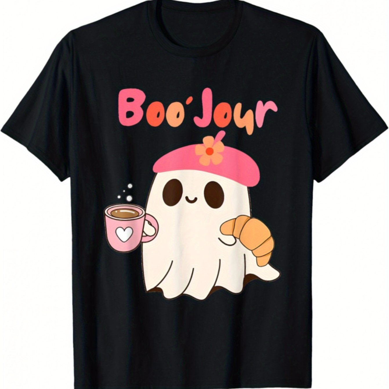 TEMU T-shirt Rétro Boo Jour pour Professeur de Français - T-shirt de style bohème à manches courtes et col ras du cou avec des dessins amusants de