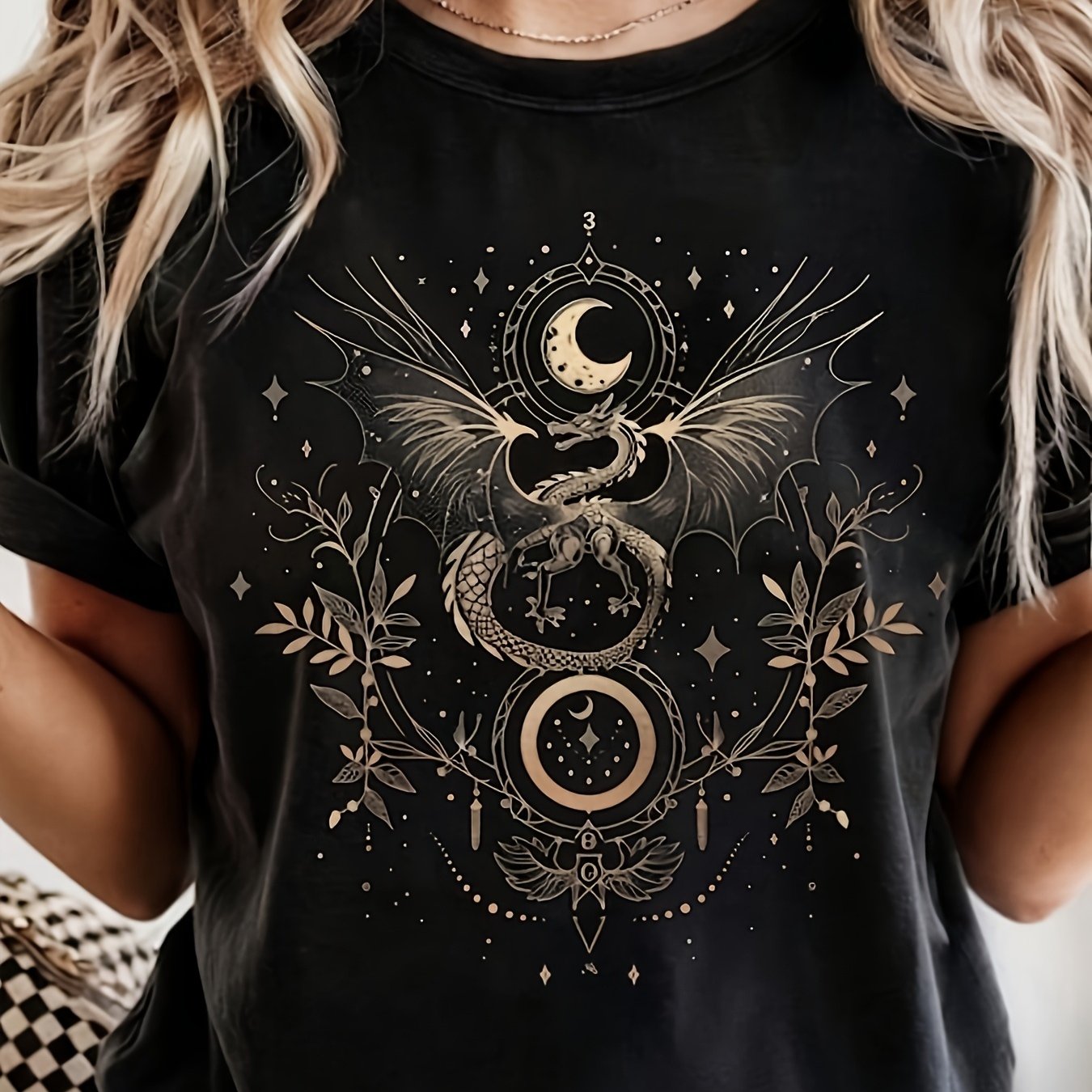 TEMU T-shirt graphique Dragon mystique, cadeau pour les amateurs de dragons et les fans de fantasy mystique, tenue décontractée de tous