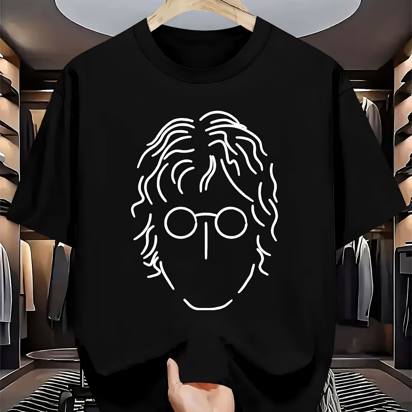 TEMU Men's Soft Breathable Line Art Portrait T Shirt Modern Round Neck Shirt Suitable For Gym Outdoor Machine Washable Casual Urban Style With Soft