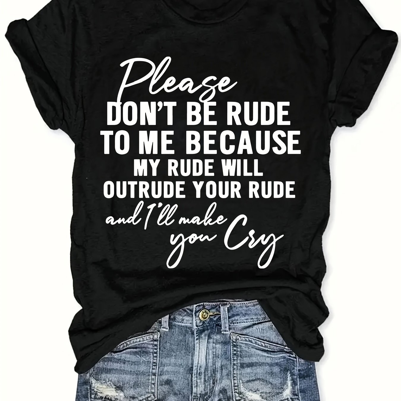 TEMU Women's Funny Sassy T-shirt Be Rude To Me Print Soft Breathable Round Neck Short Sleeve Tee Suitable For Machine Washable Casual Humorous Blouse