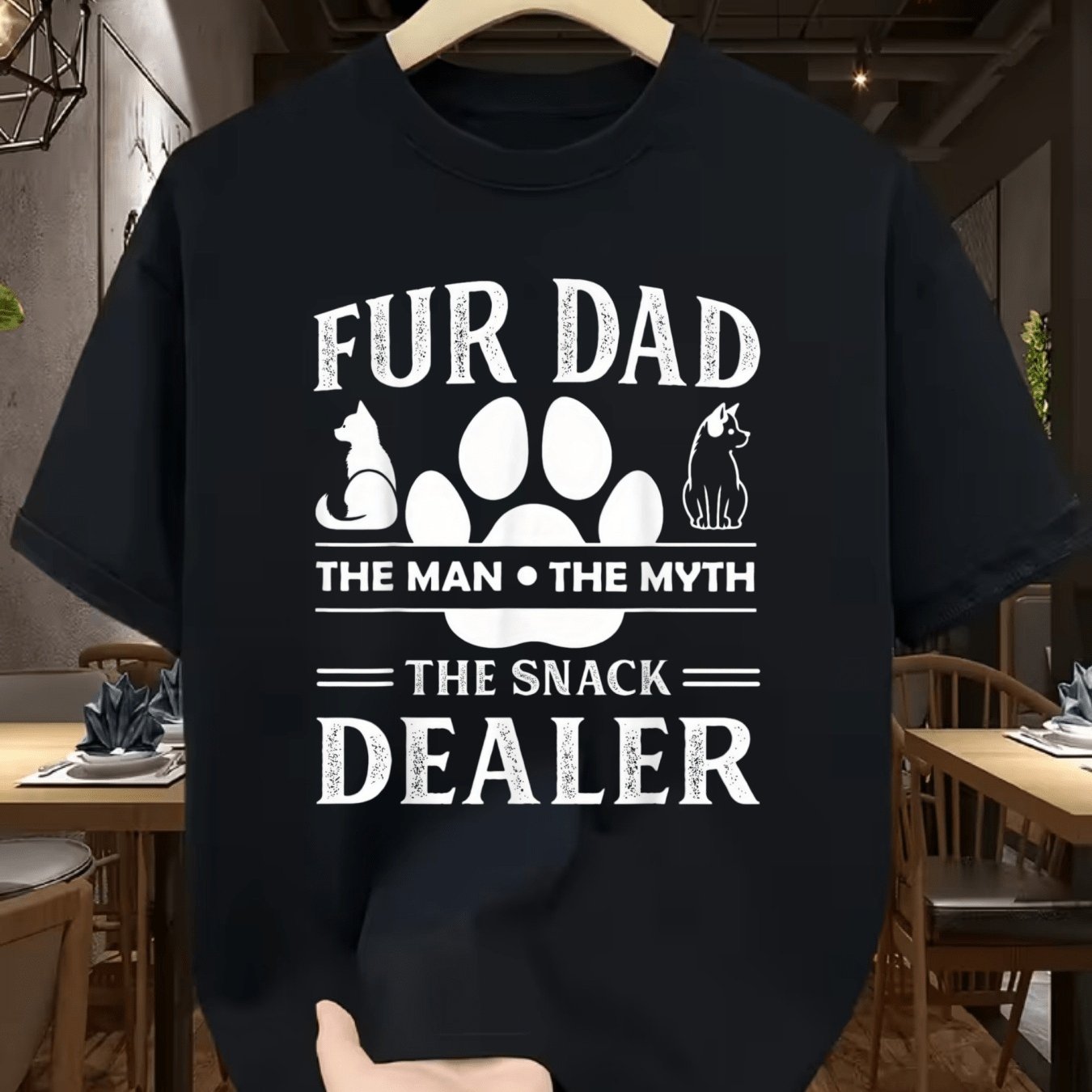 TEMU Men's Fur Dad Print T Shirt Breathable Short Sleeve Round Neck Casual Top Suitable For Gym, Outdoor Casual Attire, Machine Washable All Season