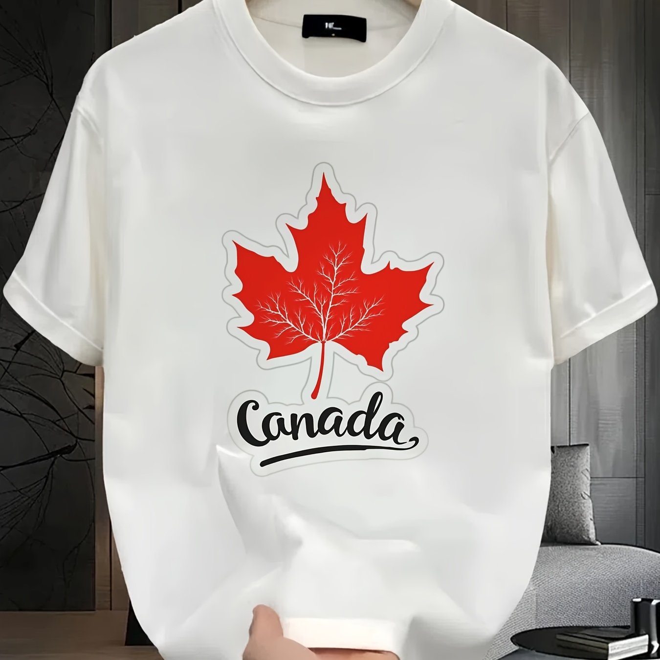 TEMU T-shirt unisexe décontracté imprimé (Motif feuille d'érable) – d'été blanc à manches courtes et col rond, style Canada, coupe décontractée |