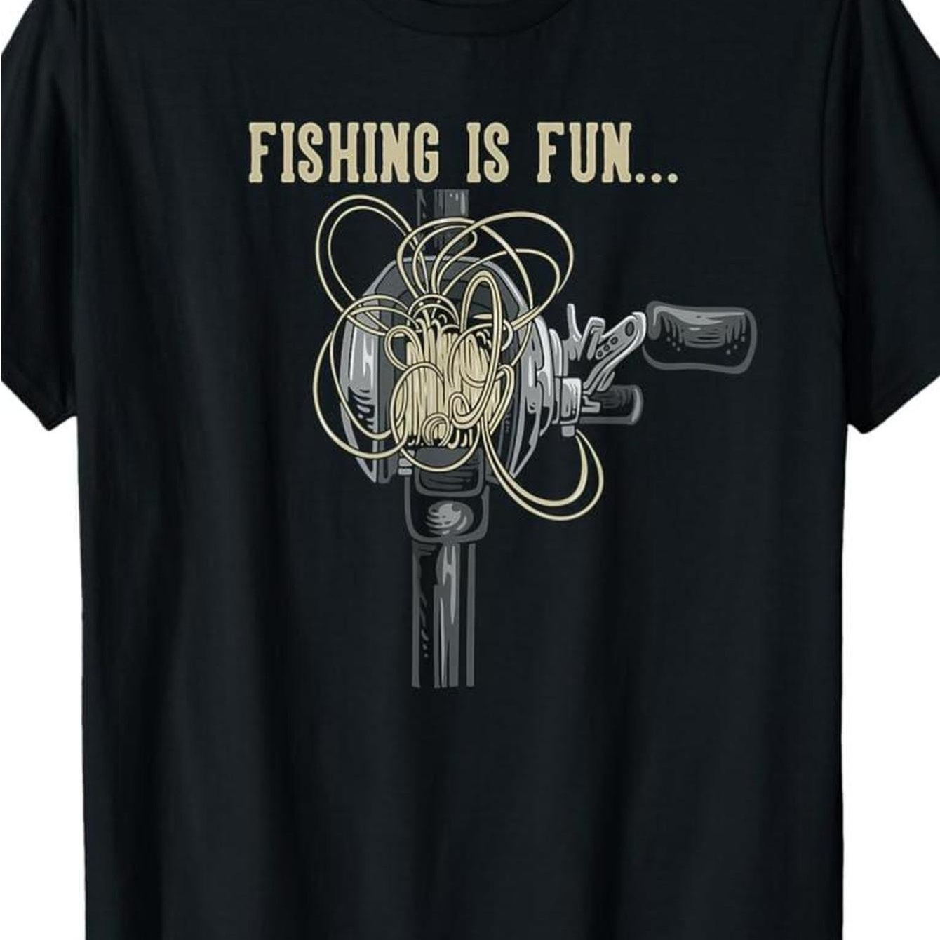 TEMU T-shirt unisexe décontracté imprimé (Design Amusement de pêche) – Noir, manches courtes, col rond, style été, décontracté, coupe décontractée |