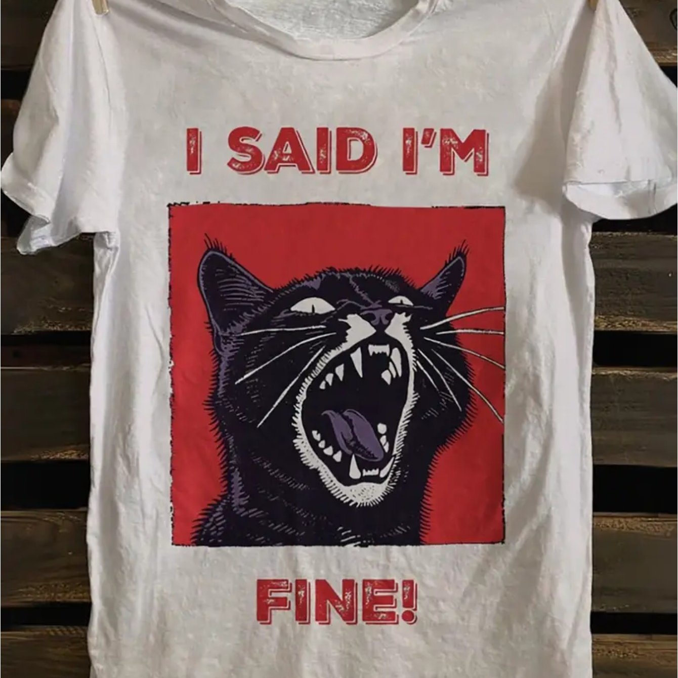 TEMU T-shirt décontracté unisexe imprimé (graphique chat impertinent avec texte en gras) – Blanc, manches courtes, col ras du cou, style , ludique,