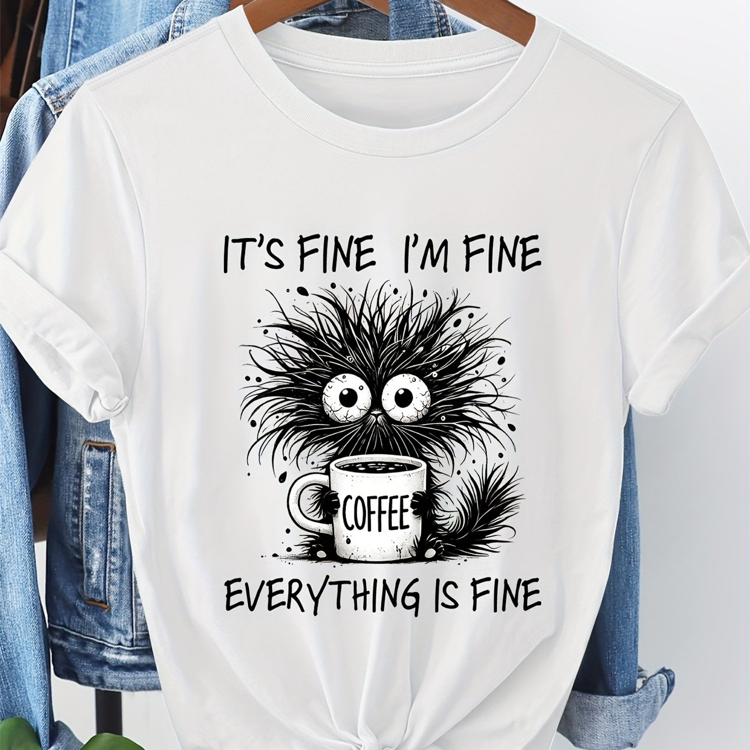 TEMU T-shirt original pour amateur de café, impression graphique amusante, tenue décontractée, T-shirt à coupe décontractée, T-shirt au design