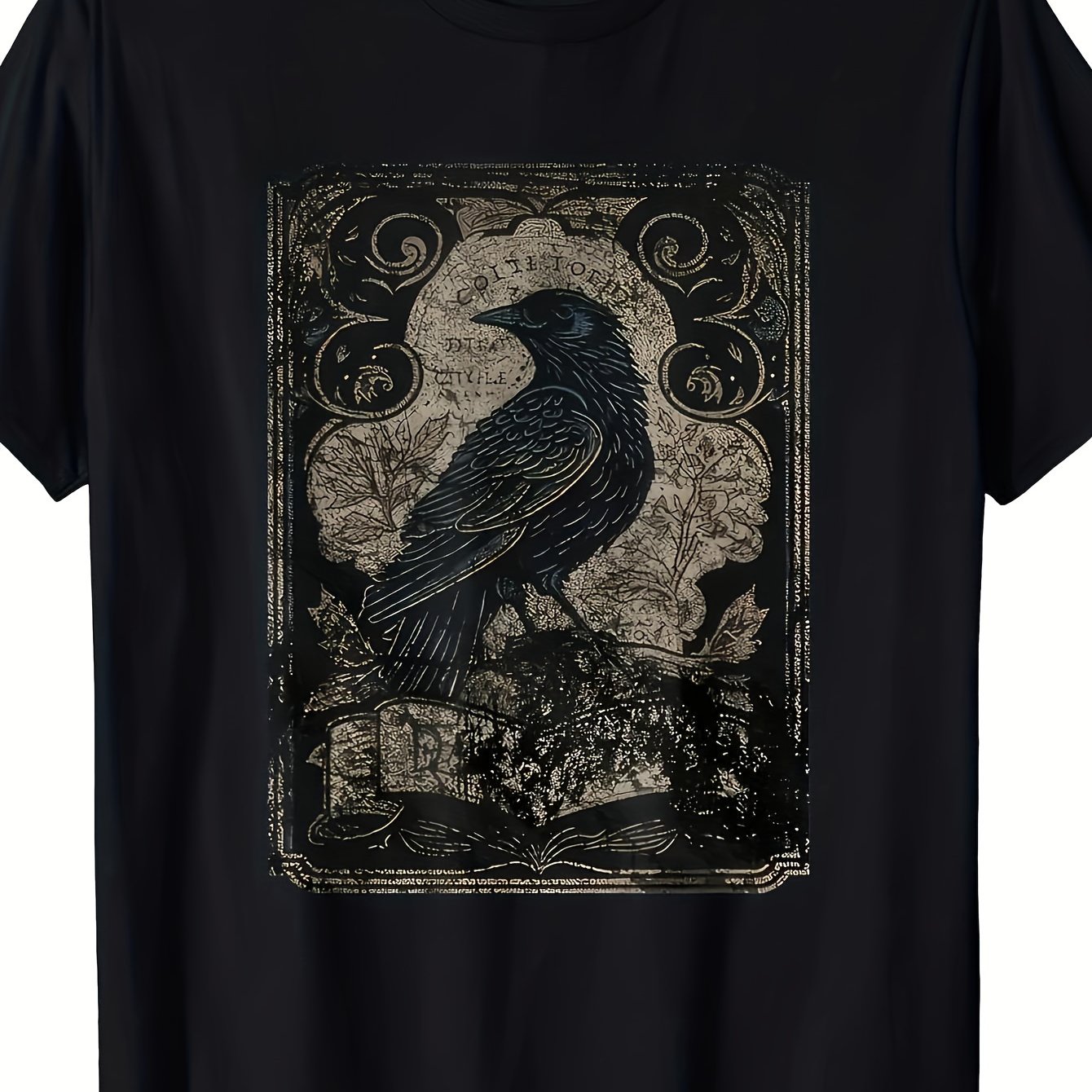 TEMU T-shirt décontracté unisexe imprimé (motif noir élégant) – Style vintage à manches courtes et col ras du cou, , coupe décontractée | T-shirt à