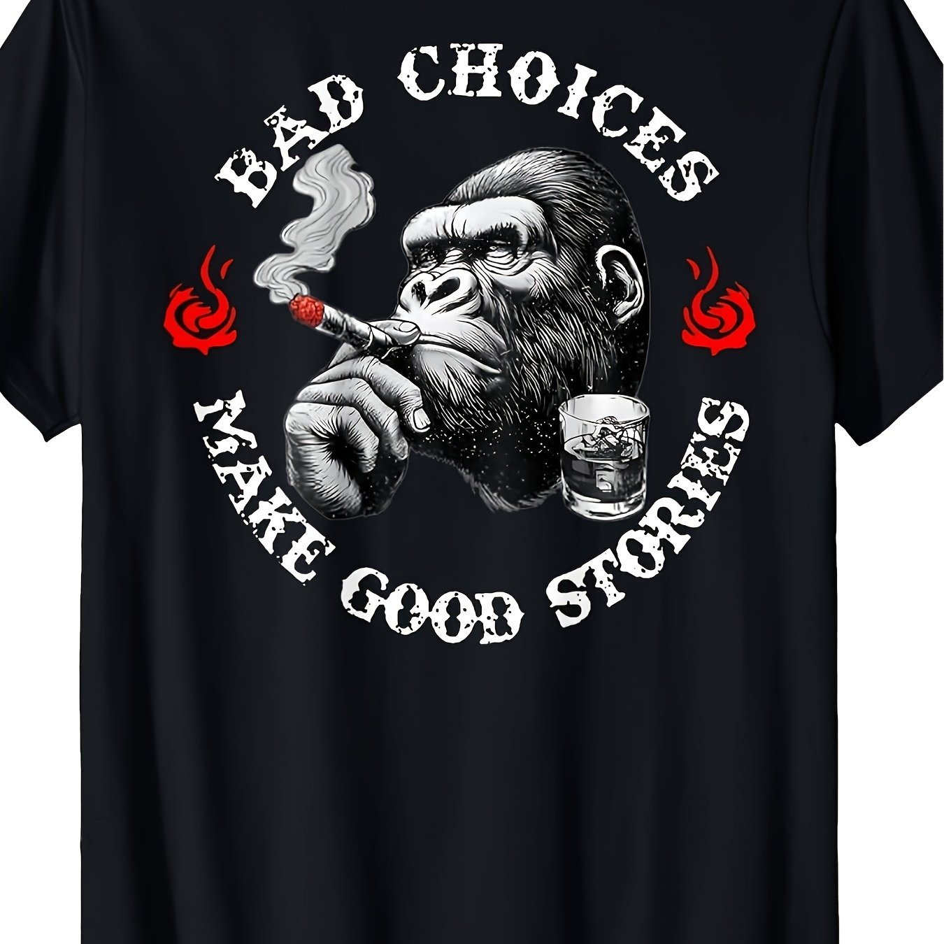 TEMU T-shirt décontracté à col ras du cou avec motif de singe amusant imprimé au dos et slogan rétro « Les font de »