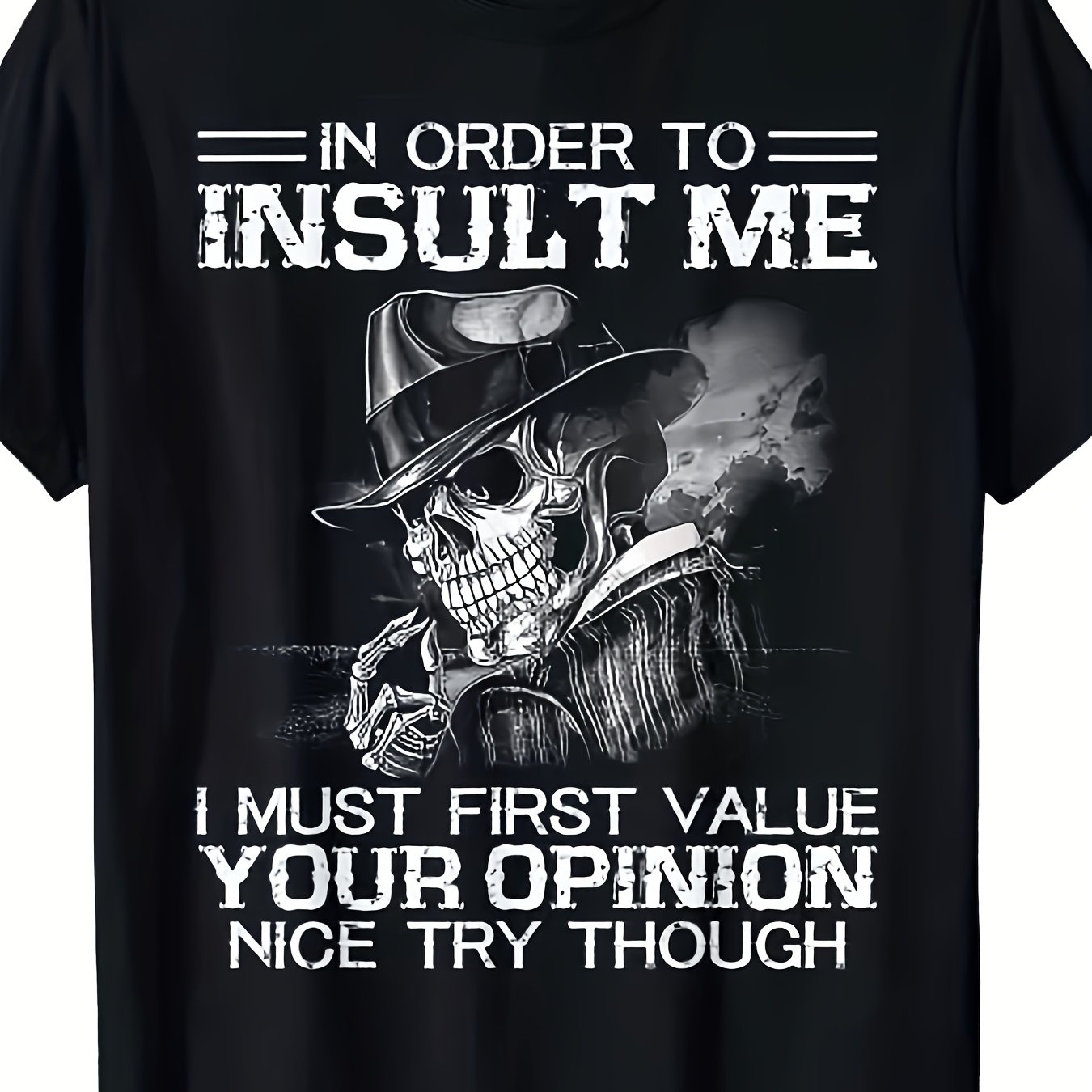TEMU T-shirt Graphique ( avec Chapeau Fedora) – Noir, Manches Courtes, Col Rond, Style Unique, Décontracté, Coupe Décontractée | T-shirt à Tendance |
