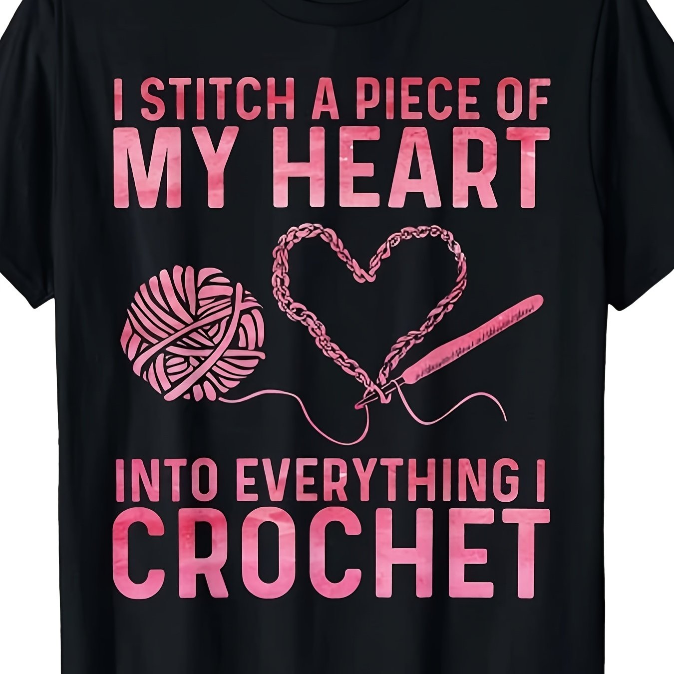 TEMU T-shirt intéressant pour amateur de crochet avec slogan "J'ai brodé un petit cœur" et motif de de laine et de crochet, T-shirt vintage unisexe