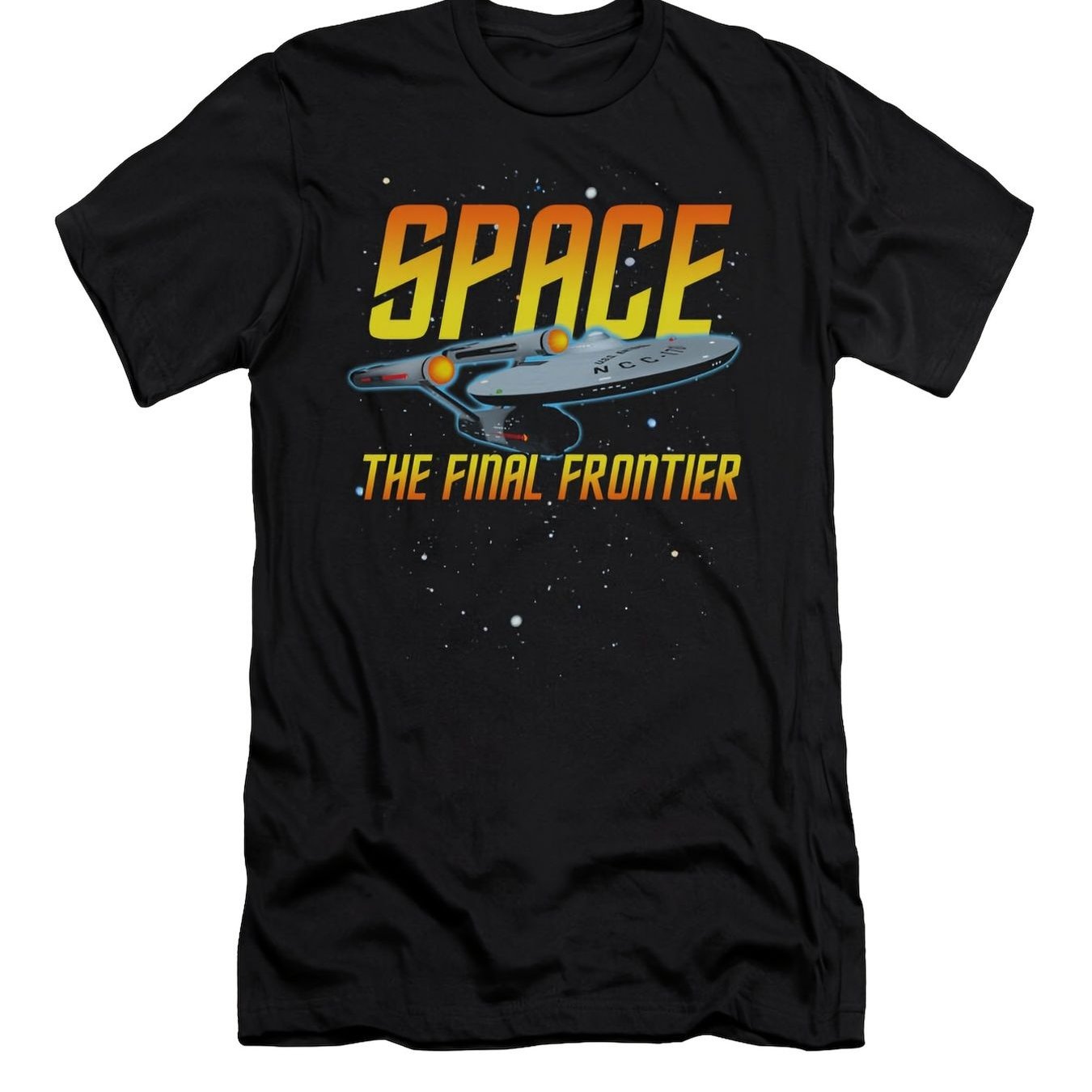 TEMU Men's Black Graphic T Shirt Vibrant 'space' Design With Silver And Blue Starship And ' Frontier' Text Retro Style For Space Enthusiasts
