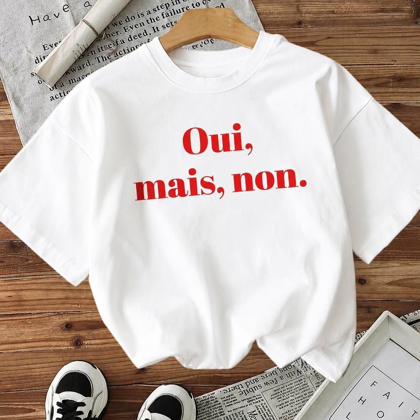 TEMU T-shirt graphique avec "Oui, mais, non" pour un look décontracté de tous avec un imprimé