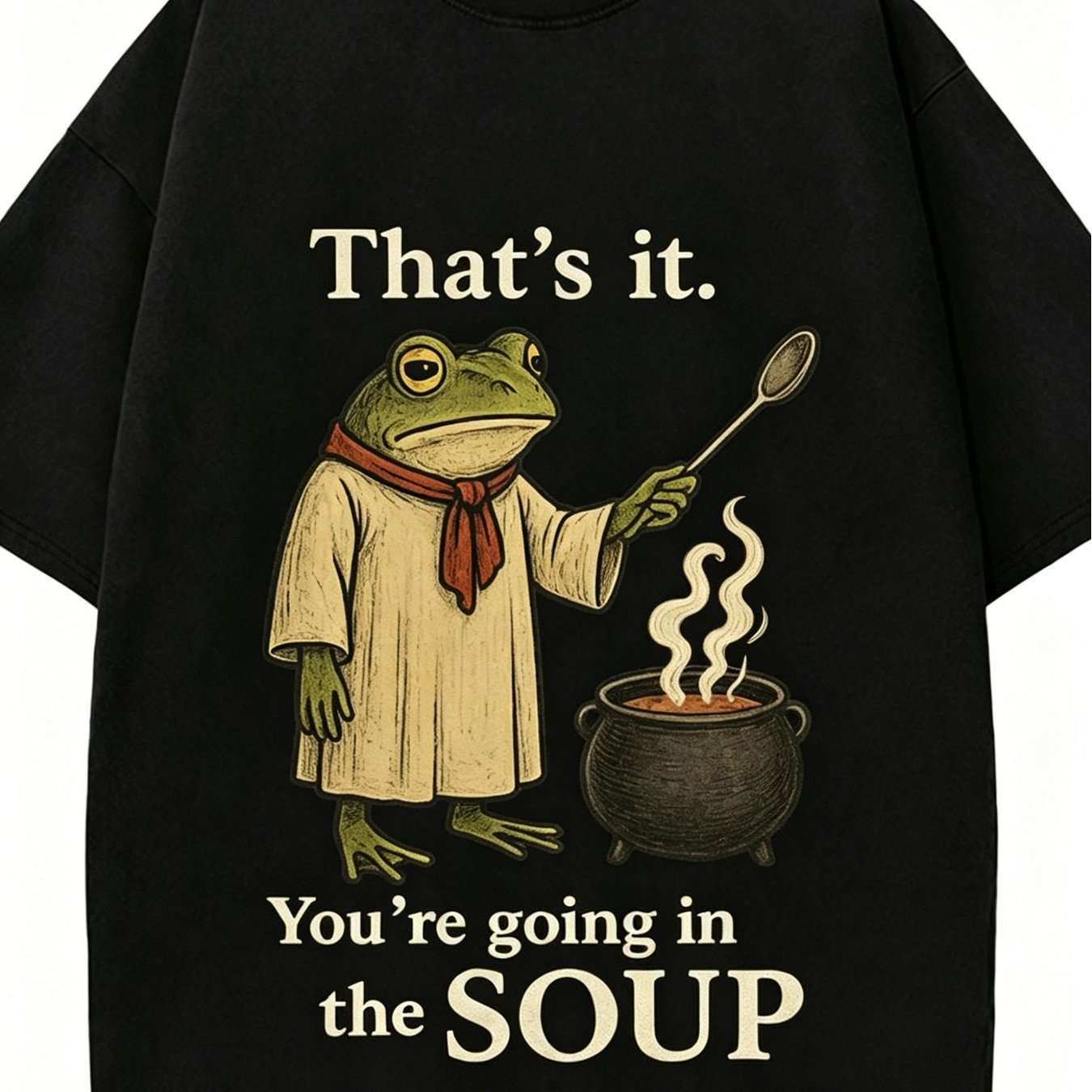 TEMU Ce T-shirt présente un motif de grenouille dans une soupe, fabriqué à partir de It'S, idéal pour décontractées, facile à avec d'autres tenues et