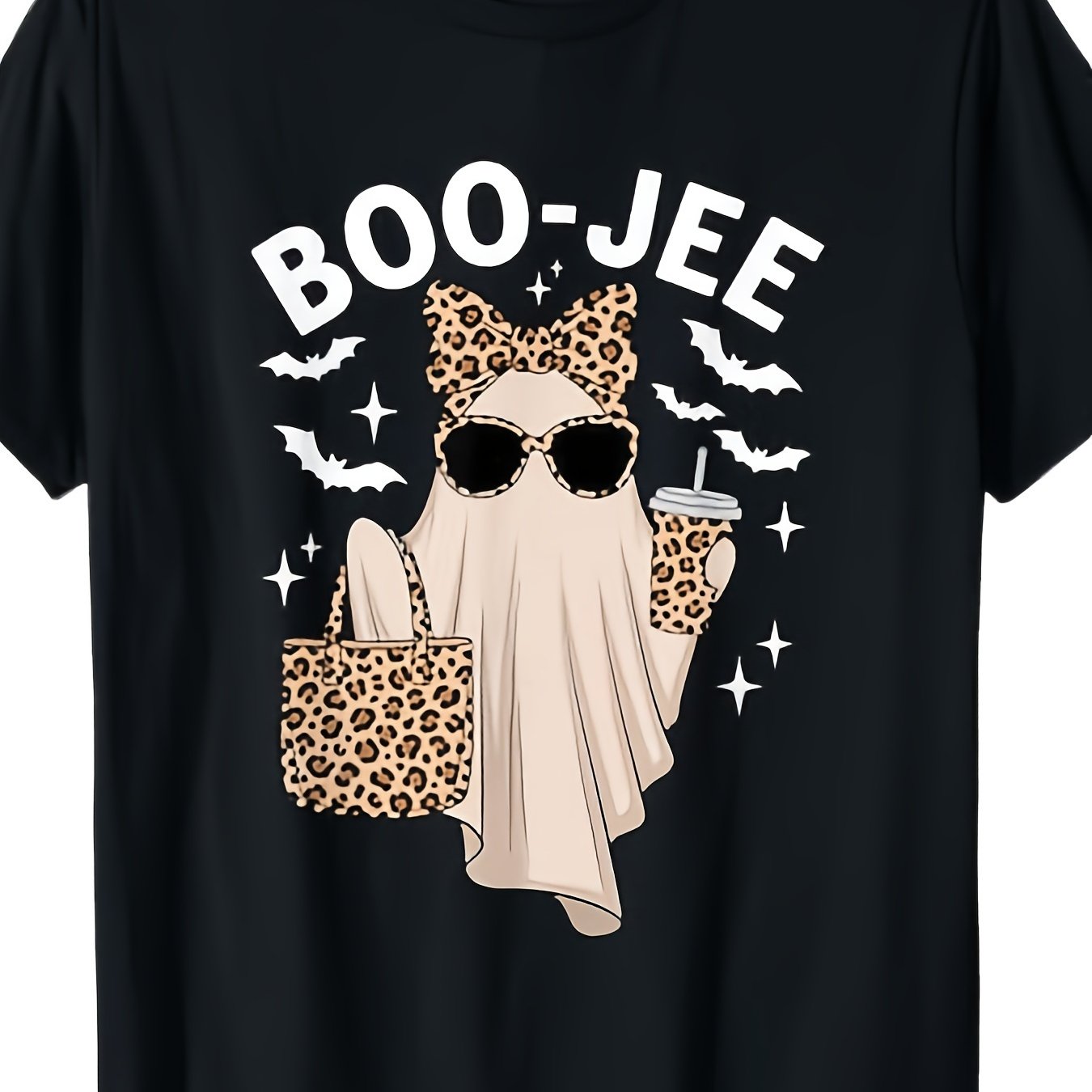 TEMU T-shirt décontracté à manches courtes pour homme, motif léopard , café, Boo JEE, Halloween