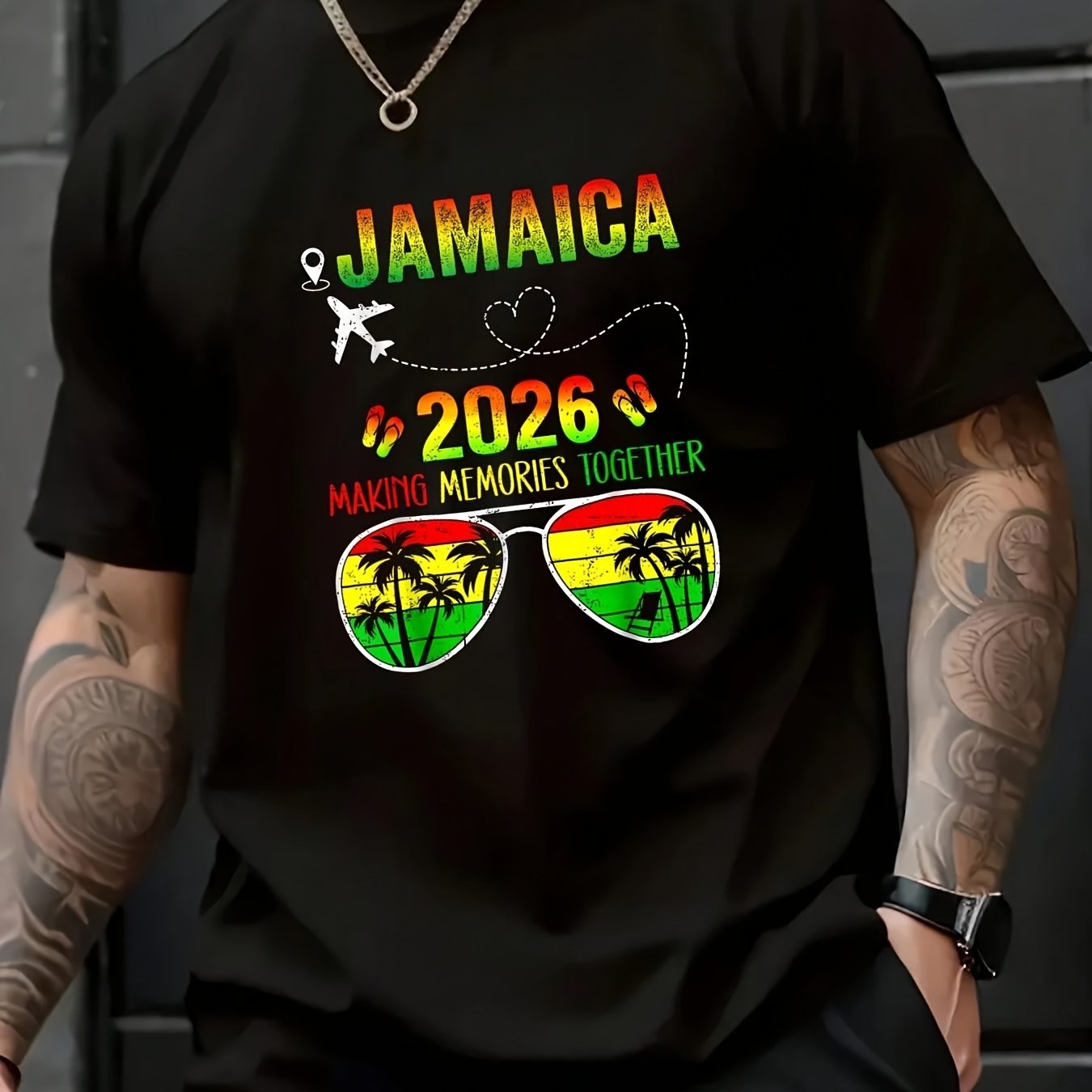 TEMU Jamaïque de Famille 2026 Créer des Souvenirs Vacances Été T-Shirt Graphique Homme Vêtements d'Été Hauts d'Été