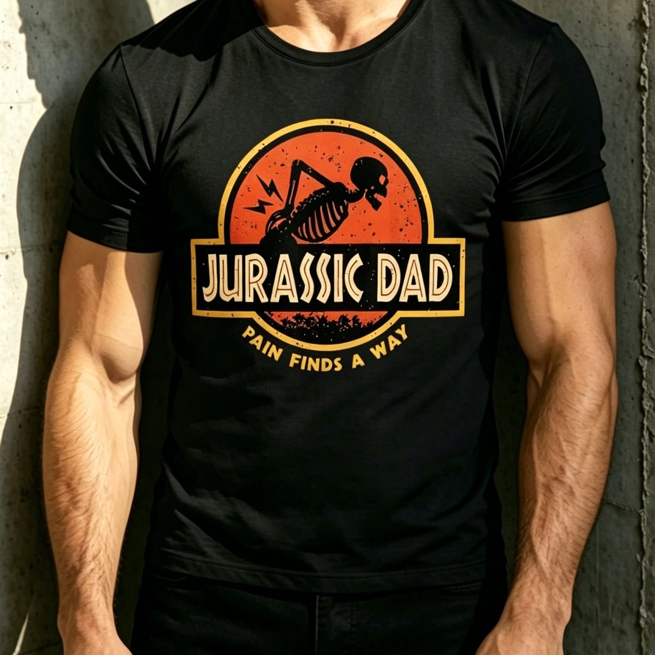 TEMU T-shirt noir à manches courtes pour homme, Jurassic Dad's Pain Finds a Way, T-shirt drôle et sarcastique avec crâne, haut à manches courtes pour