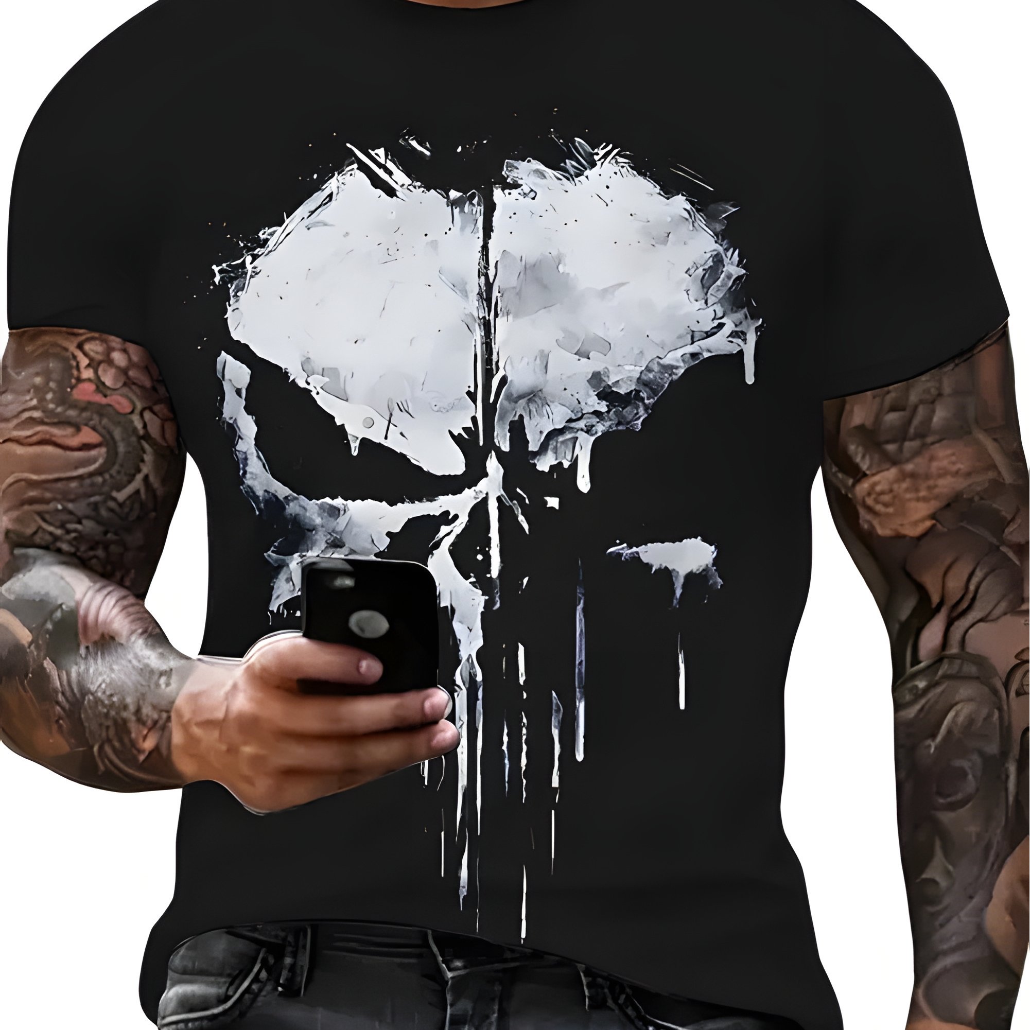 TEMU T-shirt décontracté unisexe imprimé (motif ) – T-shirt graphique noir à manches courtes, streetwear, coupe décontractée | T-shirt à imprimé |