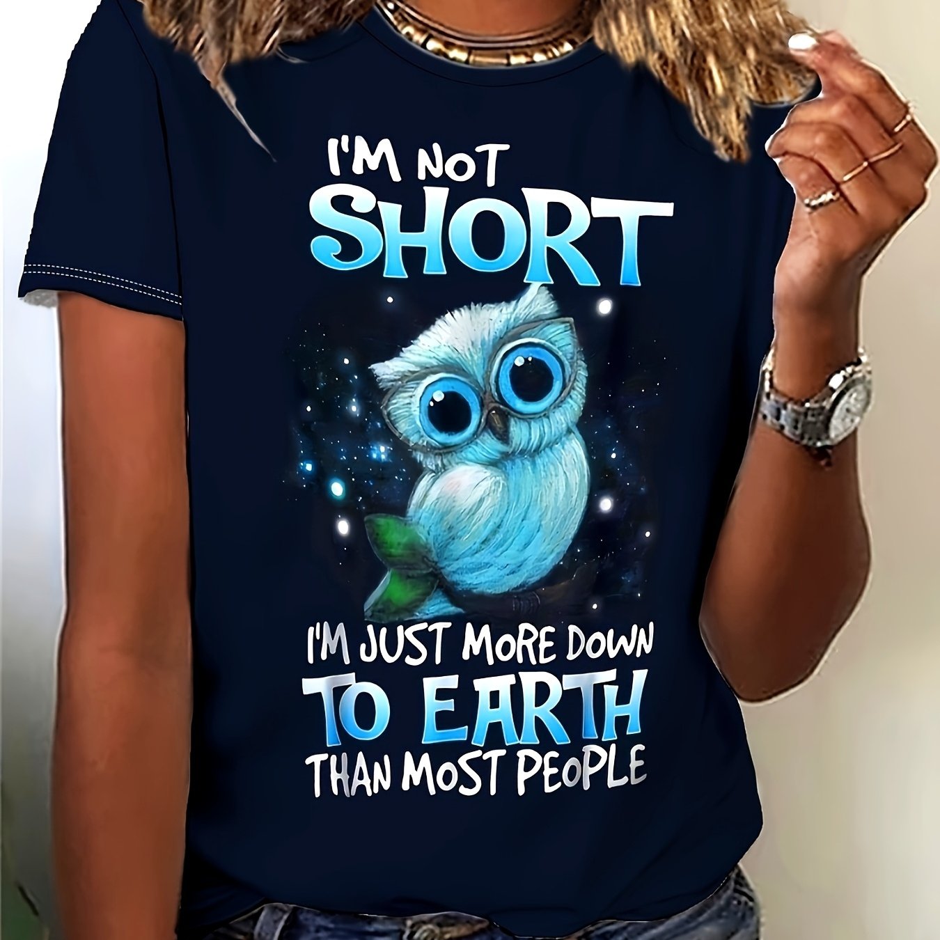 TEMU T-shirt décontracté unisexe à imprimé ( petit, les pieds ) – Bleu marine, manches courtes, col ras du cou, style , amusant, coupe décontractée |
