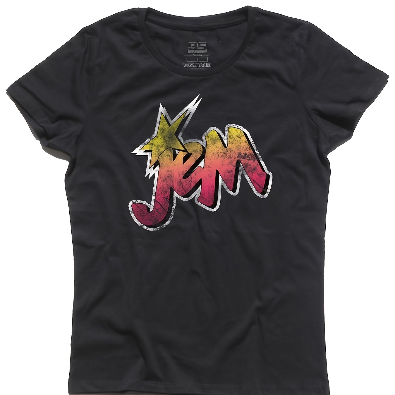 TEMU Jem T-shirt For Men And Women - Retro Unisex Casual Crew Neck T-shirt With Iconic Jem Logo Print. Soft, Relaxed Fit, Perfect For Music Lovers,