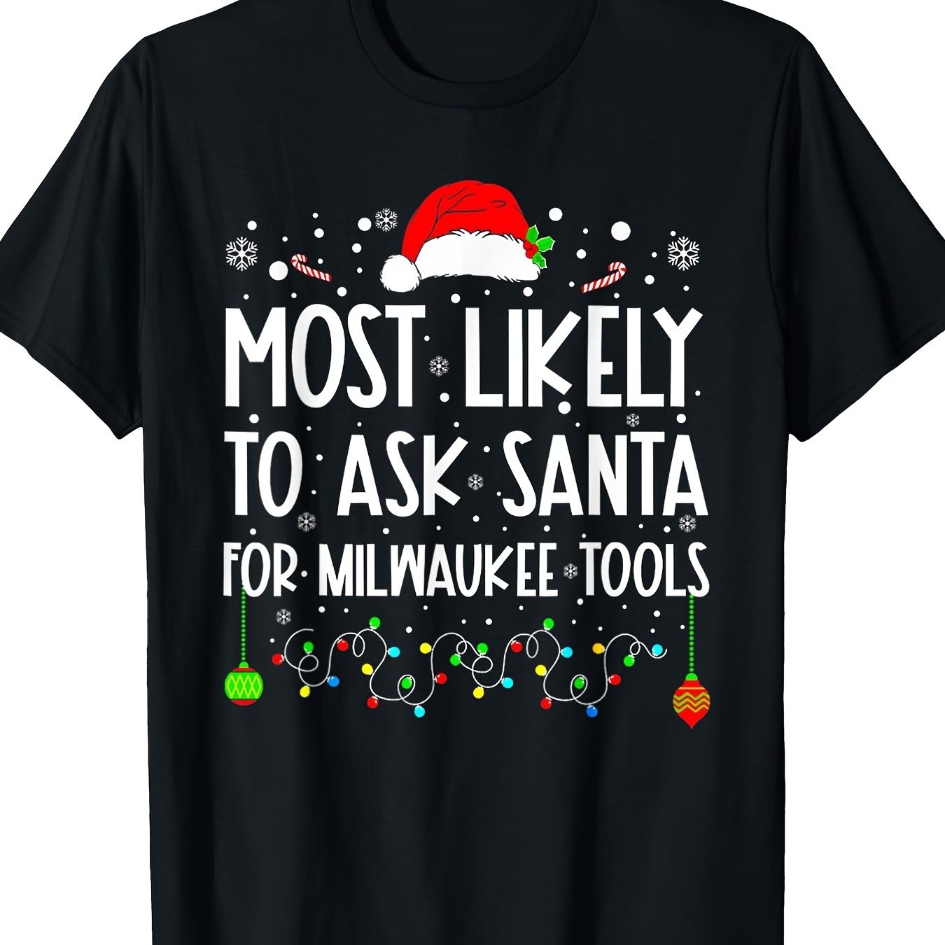 TEMU T-shirt de Noël pour homme, cadeau de fêtes amusant pour ouvrier du bâtiment, t-shirt noir épais sm avec graphismes Milwaukee Tool, coupe ample,