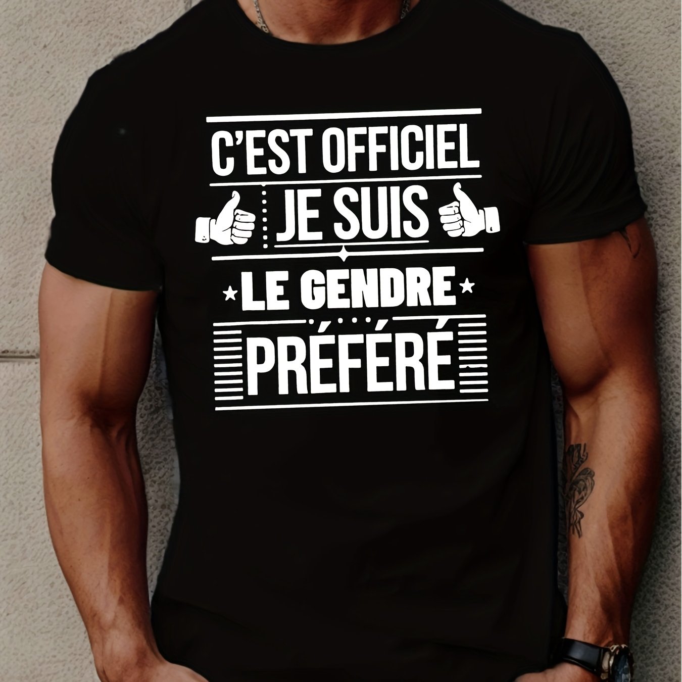 TEMU Men's Funny French C'est officiel T Shirt Son in Law Design Black Casual Summer with Loose Fit Humorous French for Weddings F