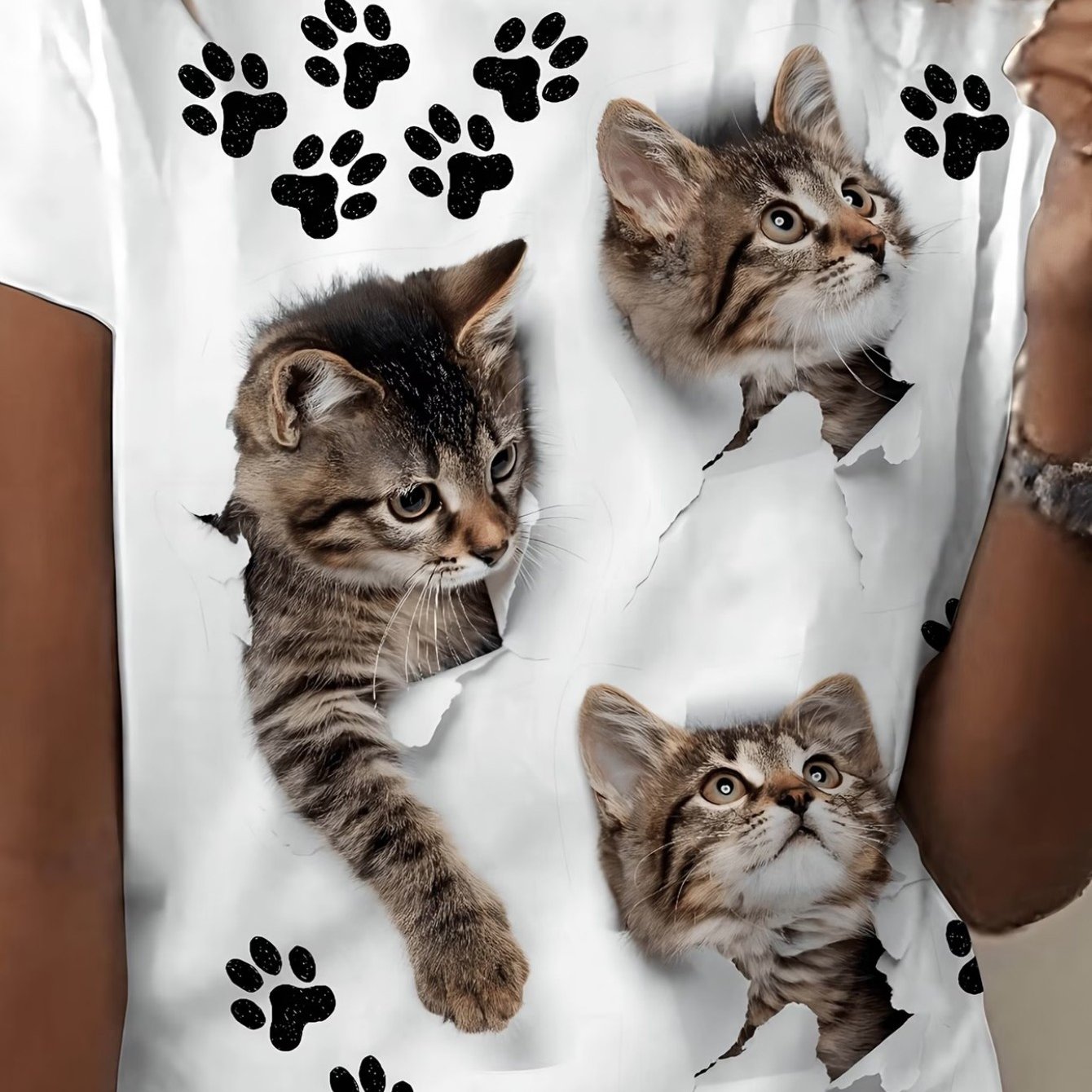 TEMU T-shirt Cadeau Chat Chatouilleux Regardant avec Empreintes de Pattes - Cadeau pour Amoureux des Chats