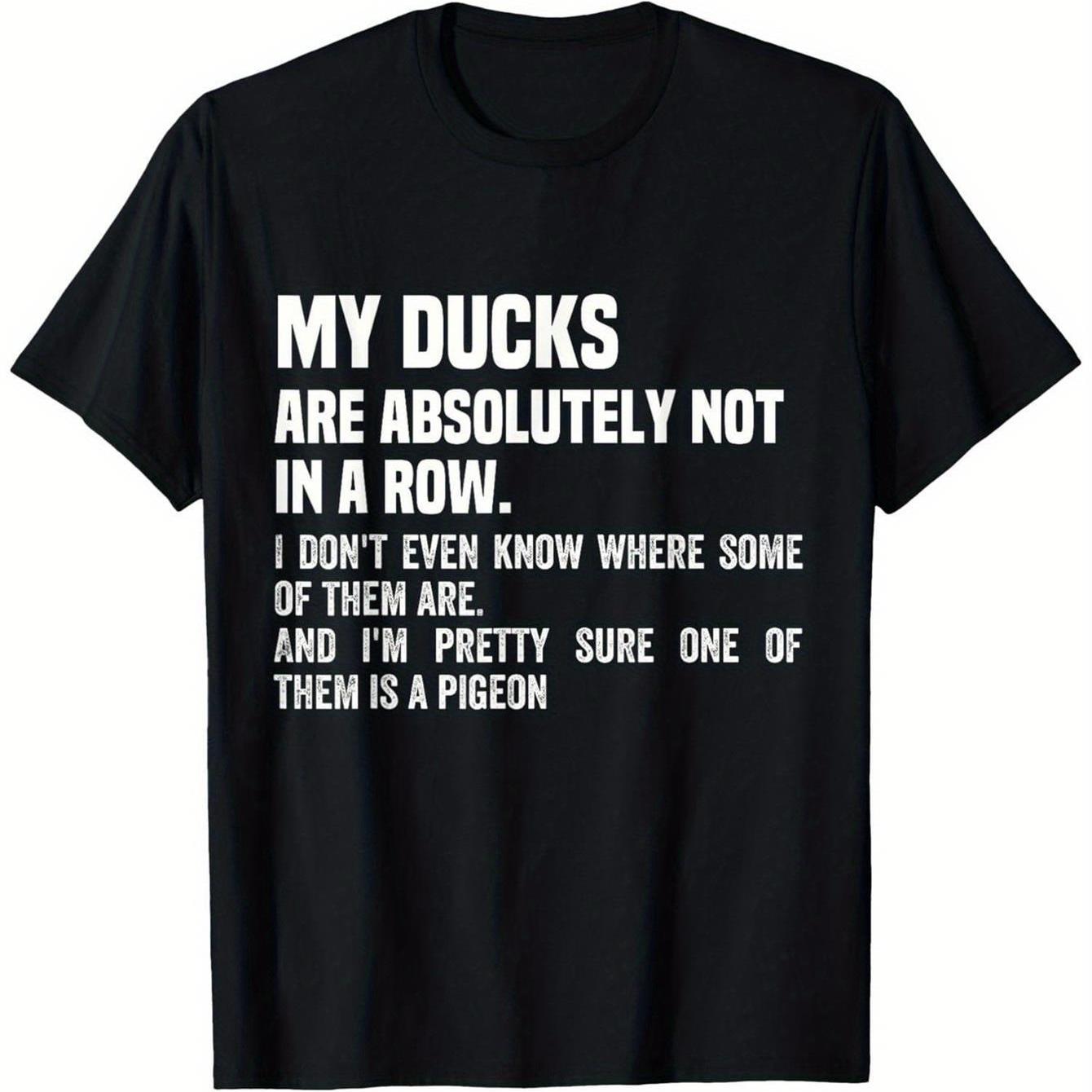 TEMU Quirky Humor Unisex Statement T-shirt (my Ducks Are Absolutely Not In A Row) – Black Short-sleeve Crew Neck Relaxed Fit For Casual Fun, Perfect