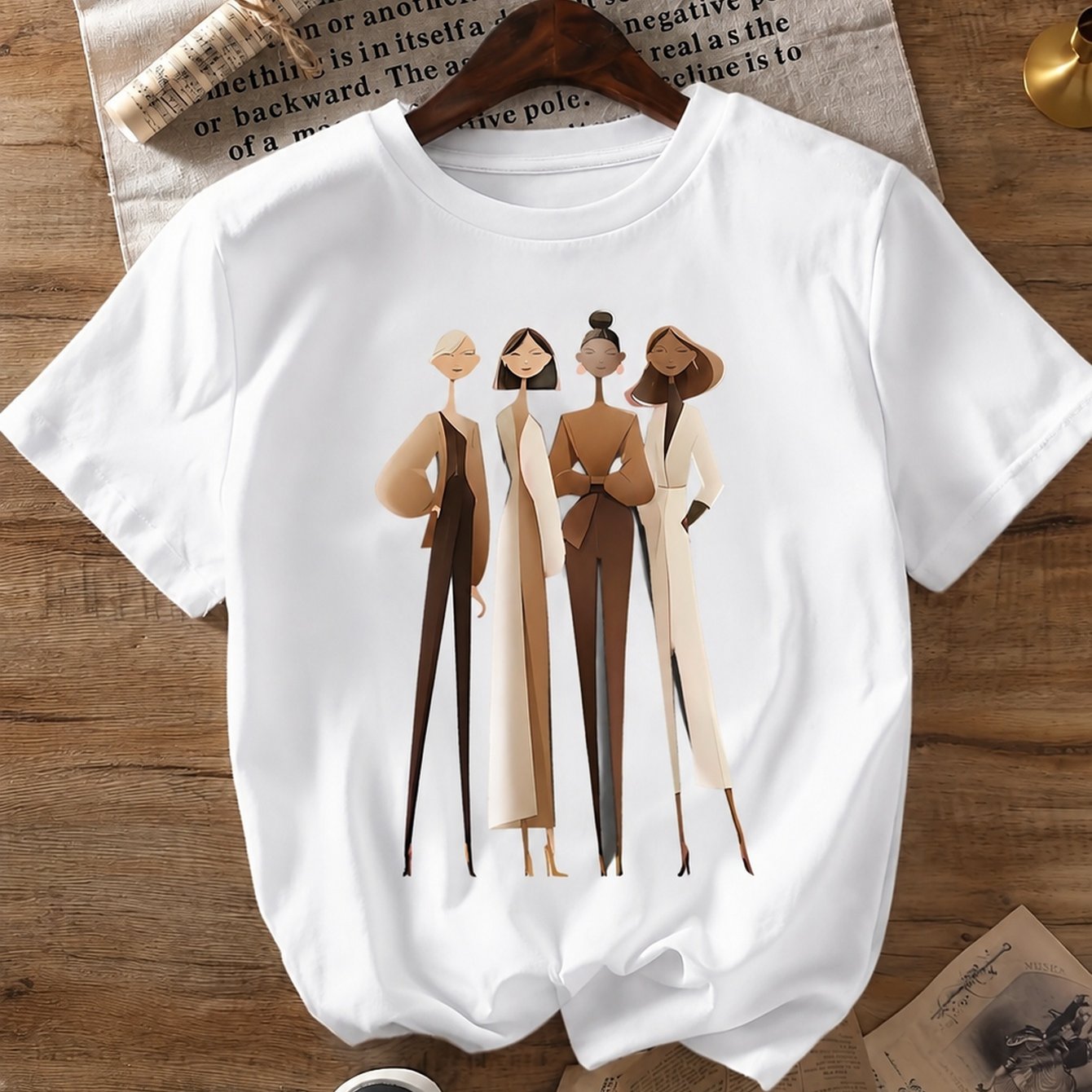 TEMU T-shirt graphique tendance pour femmes avec illustration, cadeau pour les passionnées de mode, haut décontracté de tous