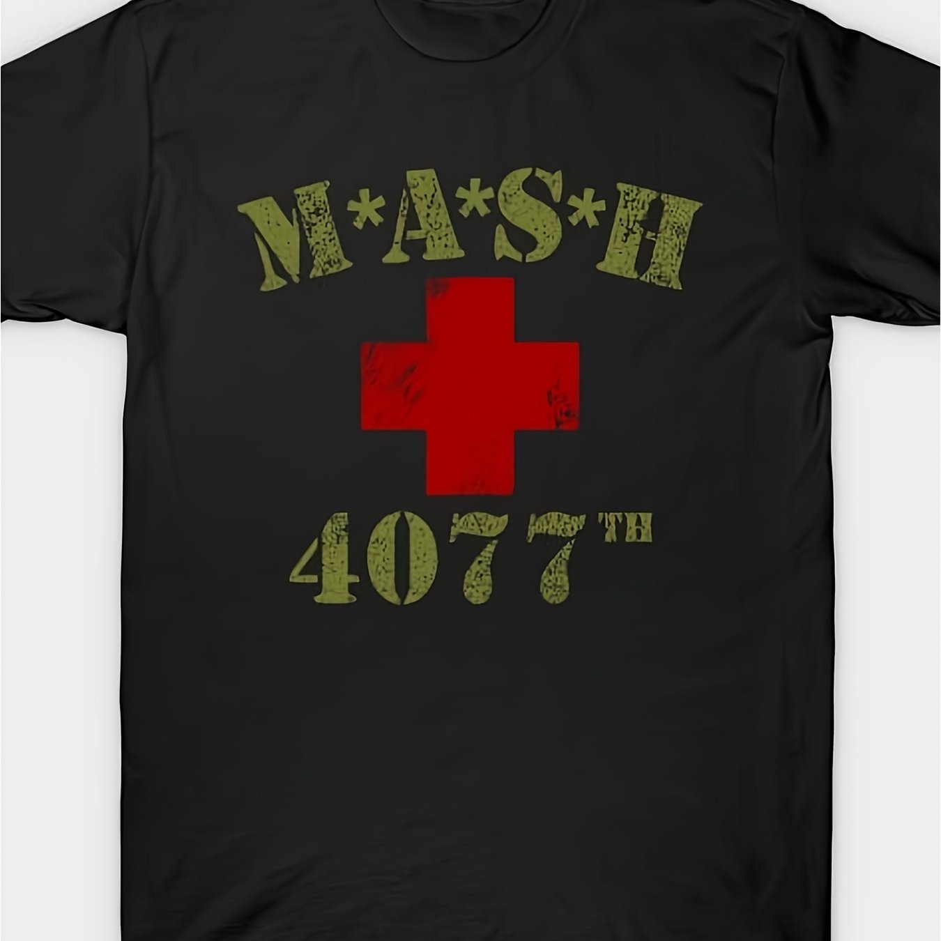 TEMU T-shirt rétro MASH 4077 pour homme, design ample tendance, imprimé anime, pur col rond