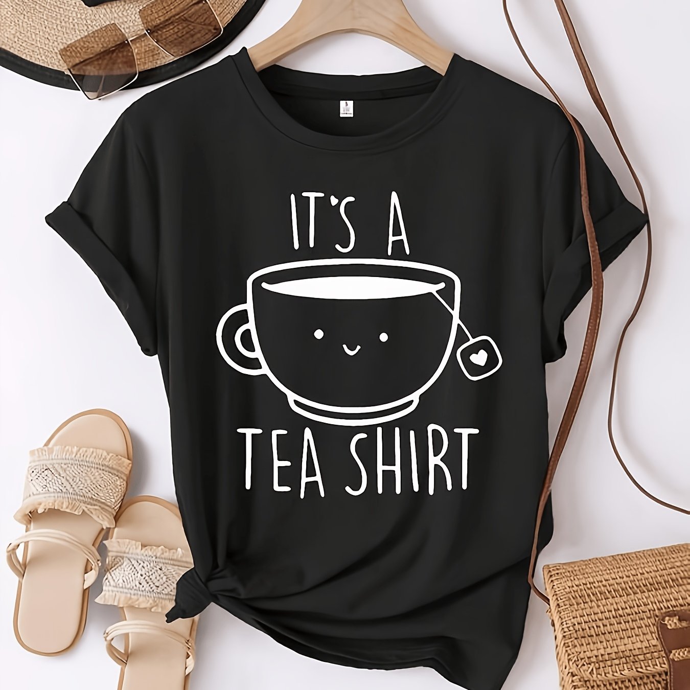 TEMU Unisex Fun Printed T Shirt (it's A Design) – Black Short Sleeve Crew Neck Summer Style Casual Essential Relaxed Fit _ Quirky Statement T Shirt _