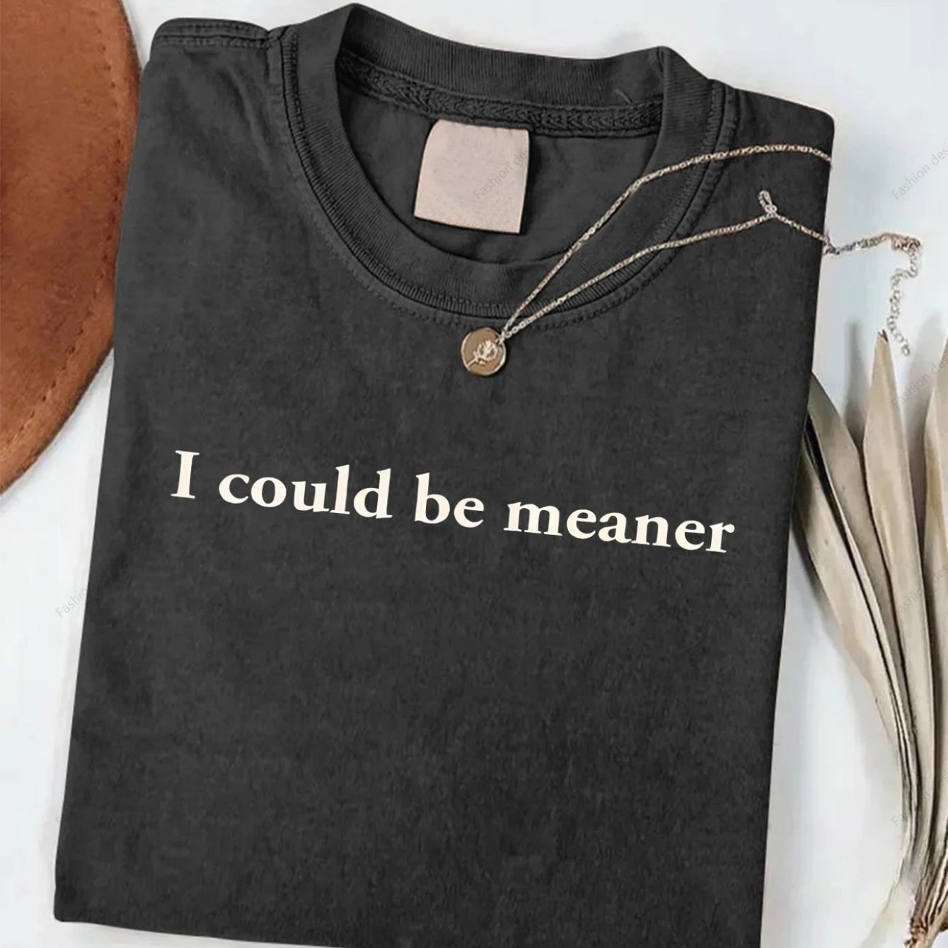 TEMU T-shirt décontracté à message ludique (Je pourrais être plus méchant) – Gris foncé, manches courtes, col ras du cou, d'été, style effort, coupe