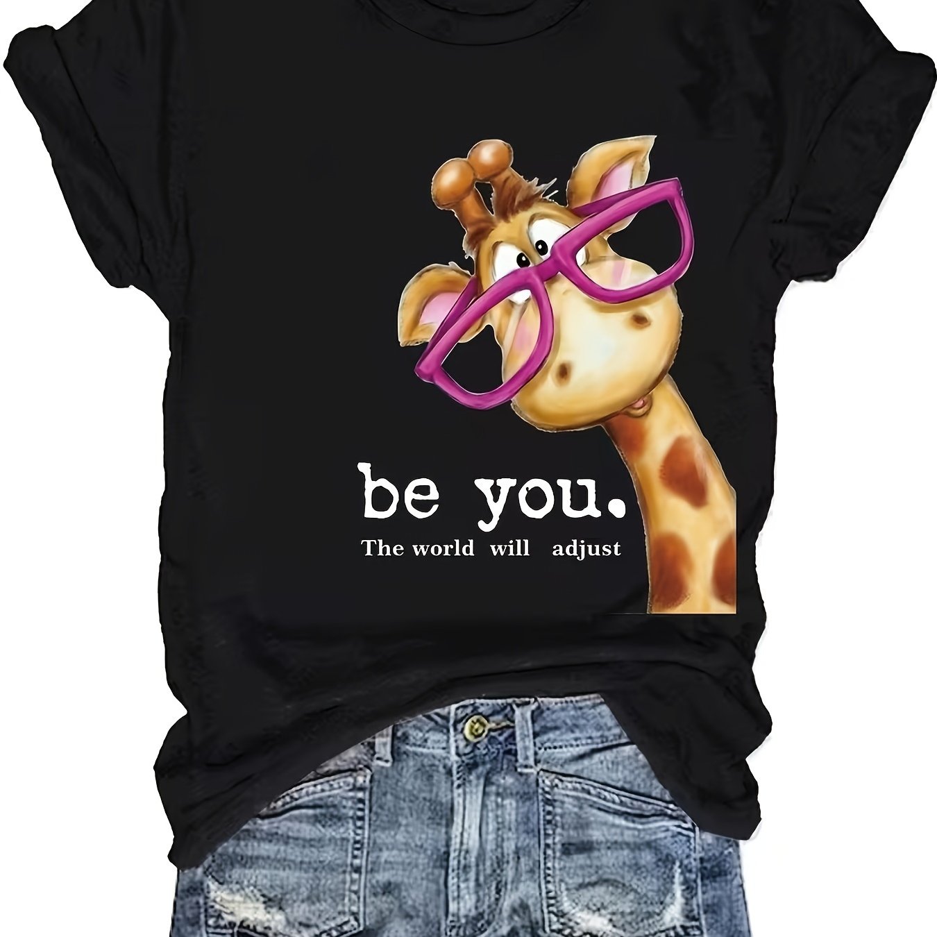 TEMU T-shirt Graphique Mignonne à Lunettes , Cadeau pour Amoureux des Girafes et des Animaux