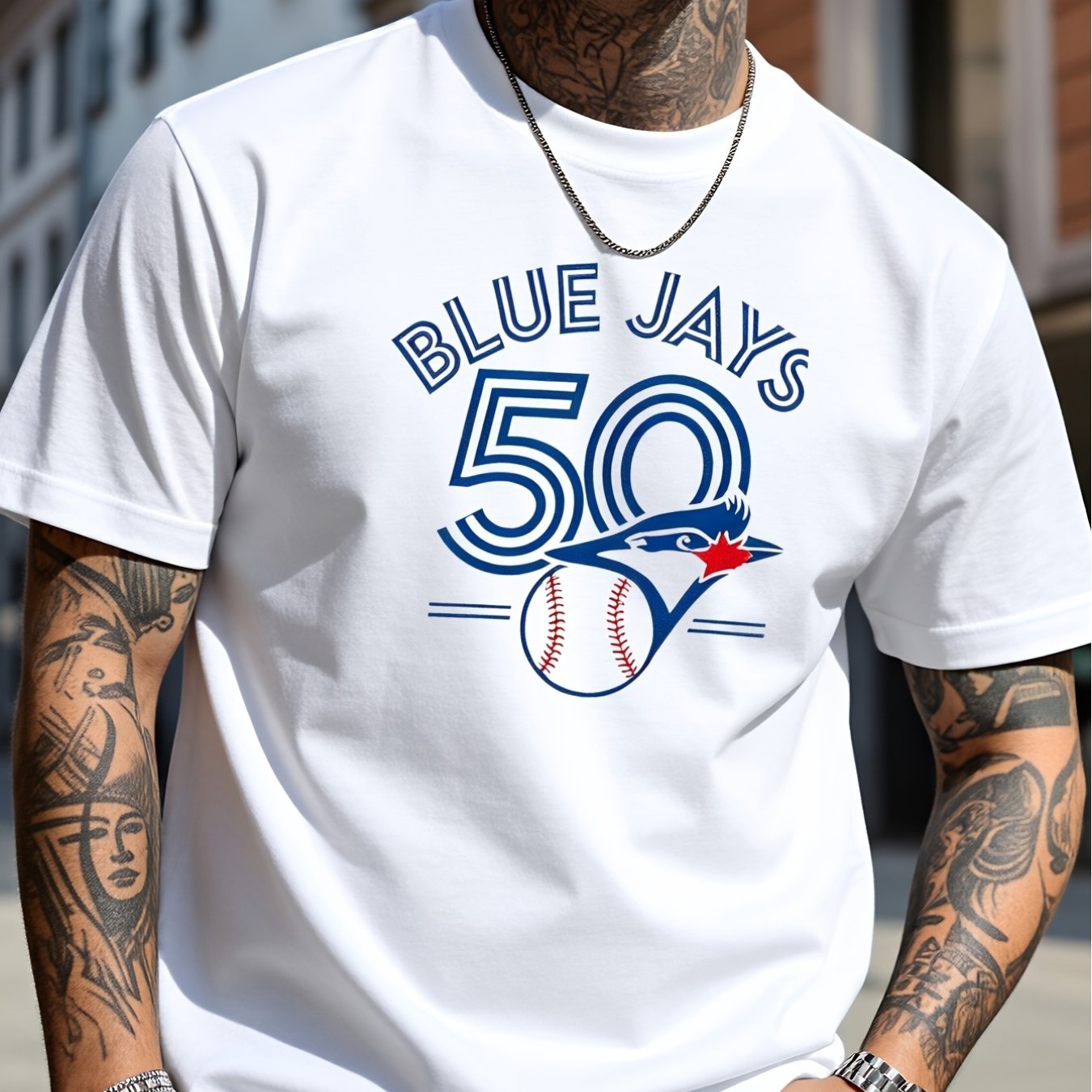 TEMU T-shirt de baseball Fun Jays 50e anniversaire avec logo et imprimé de numéro, d'habillement décontracté pour tous