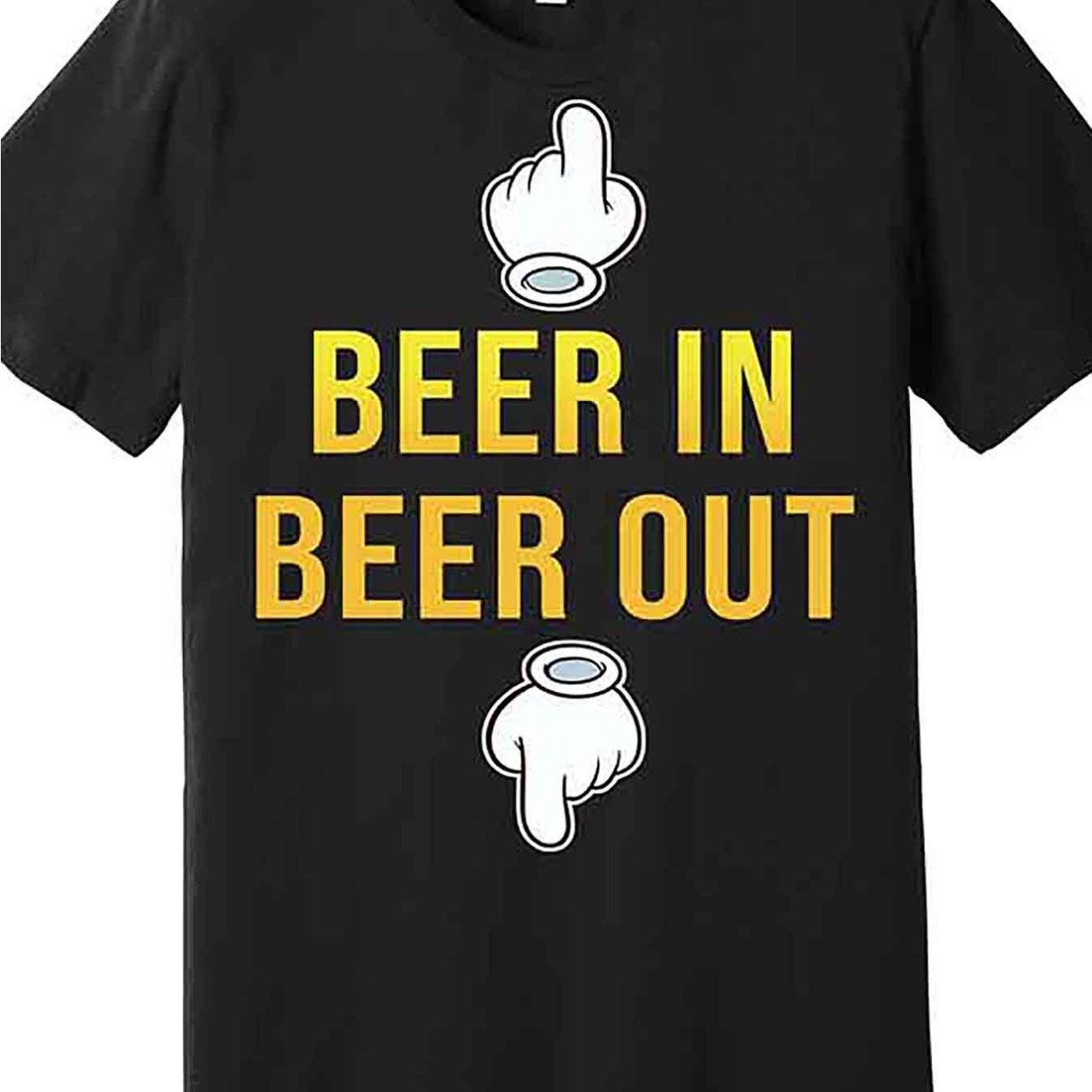 TEMU Beer-themed Fun Unisex T-shirt (humorous Gesture Design) – Black Short-sleeve Crew Neck Summer Style, Casual Essential, Relaxed Fit | Beverage