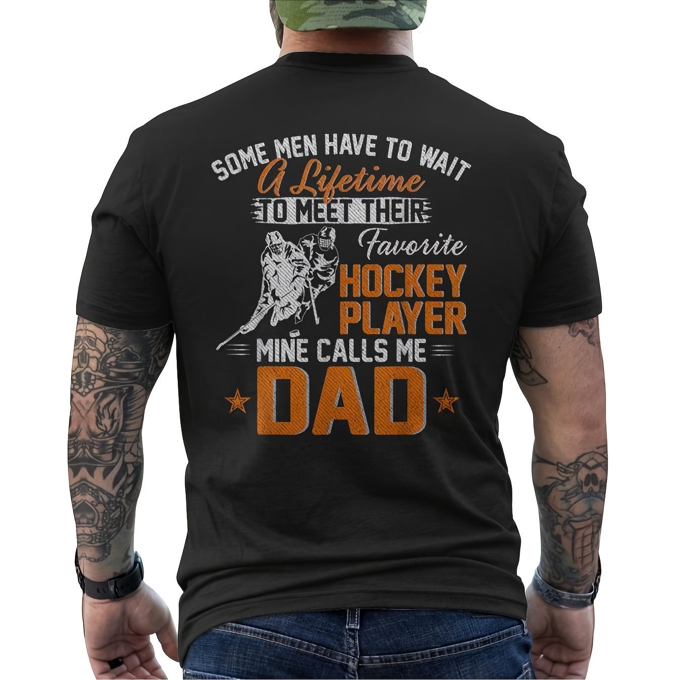 TEMU T-shirt pour homme Papa de hockey « Mon de hockey m'appelle Papa » Imprimé au dos, T-shirt décontracté à col rond, Convient pour une utilisation